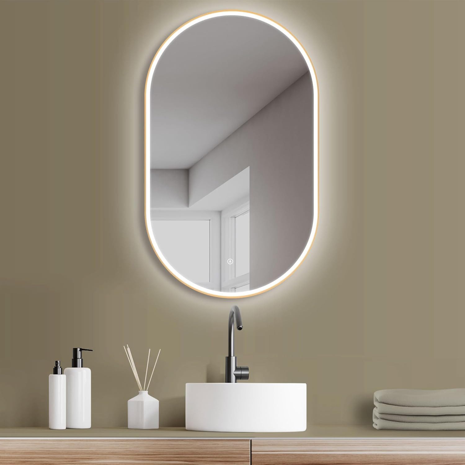 HOKO Badspiegel Oval Spiegel Schwarz Gold günstig online kaufen