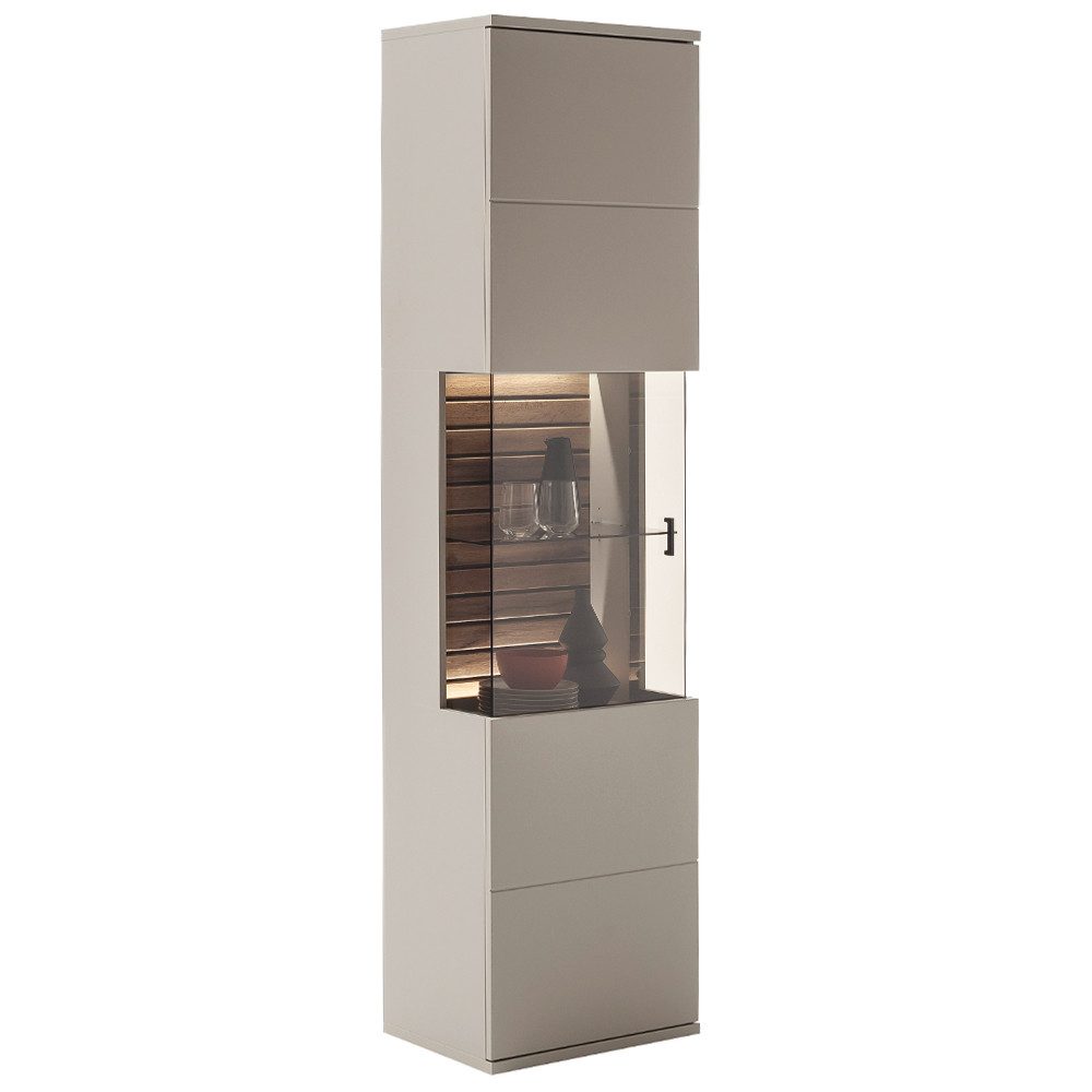 Lomadox Vitrine LIEZEN-05 grau mit Eiche, Glasfront, inkl. Beleuchtung