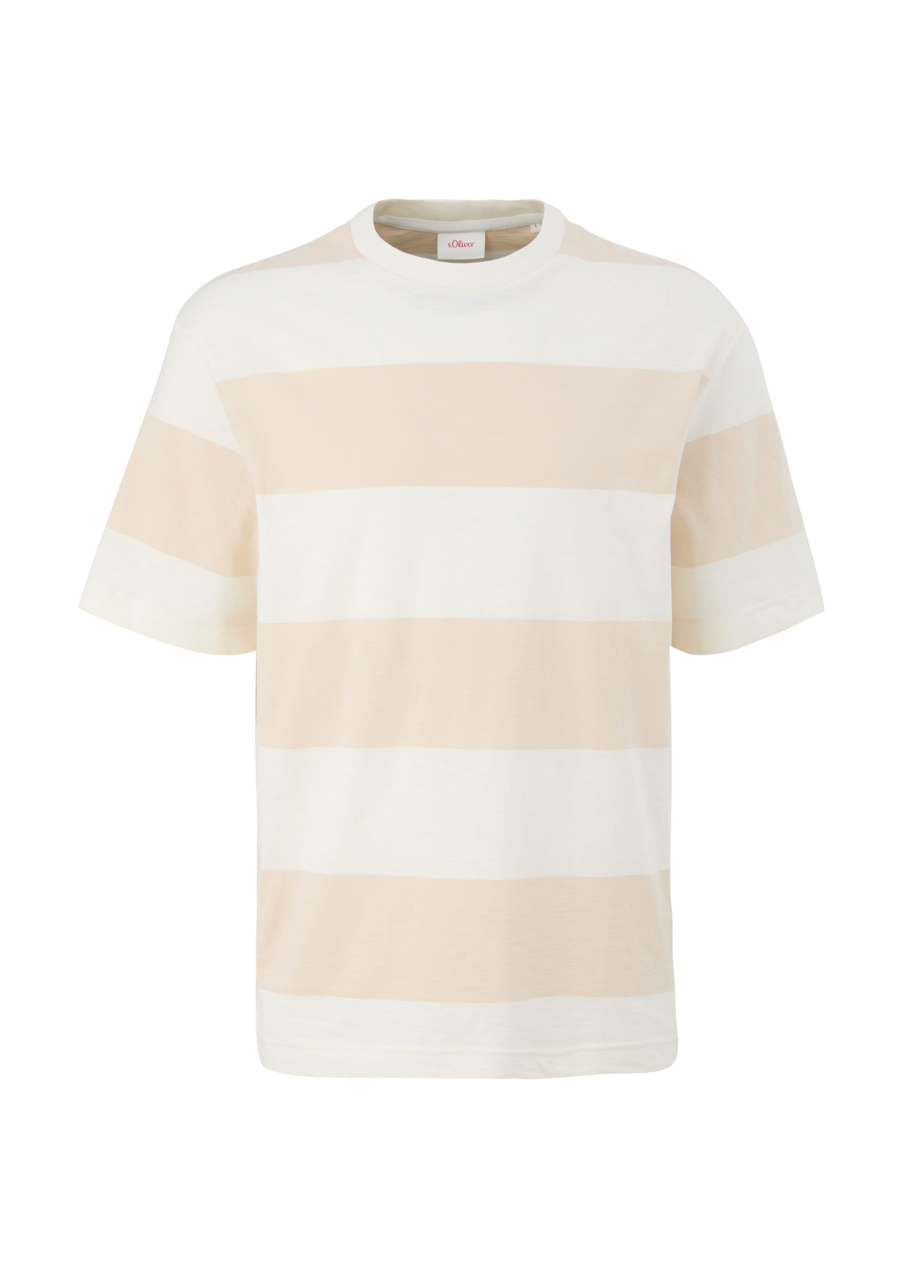 mit beige Kurzarmshirt T-Shirt s.Oliver Blockstreifen Logo