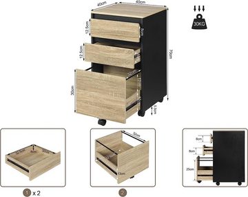 Woltu Aktenschrank (1-St) mobiler Schrank, Rollcontainer mit 3 Schubladen