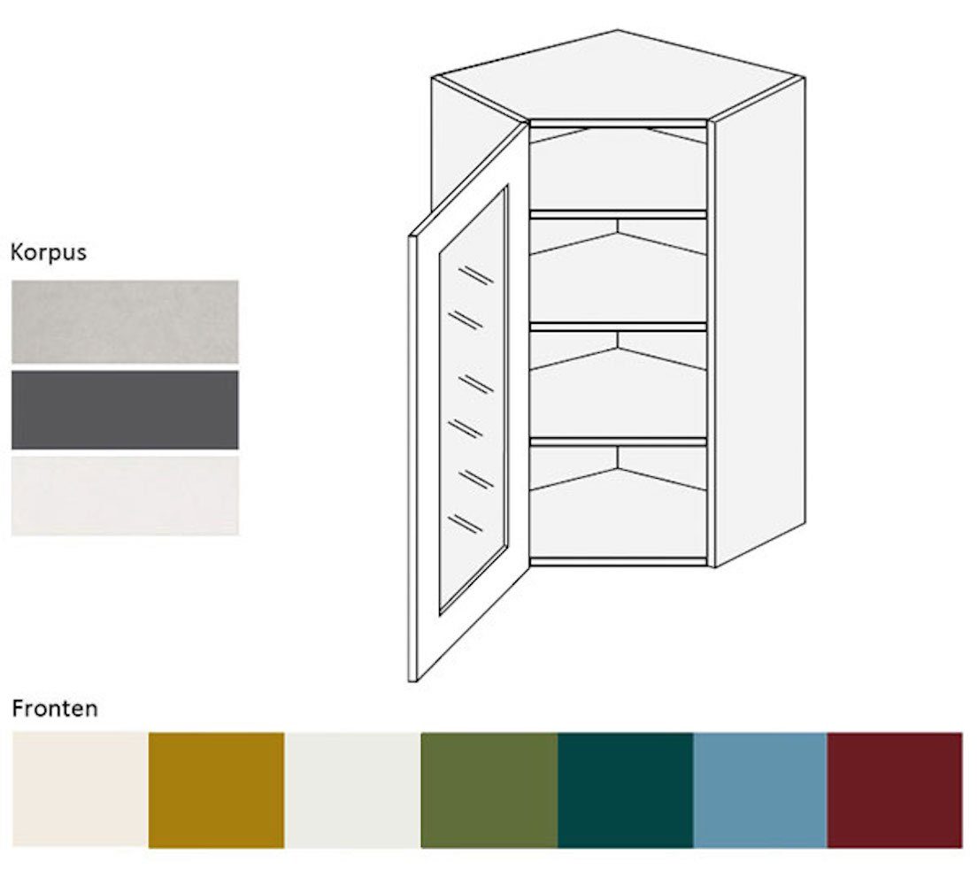 Feldmann-Wohnen Eckhängeschrank Glaseinsatz Korpusfarbe 1-türig und 9010 reinweiß RAL Rimini mit (Rimini) Front- matt 60cm wählbar