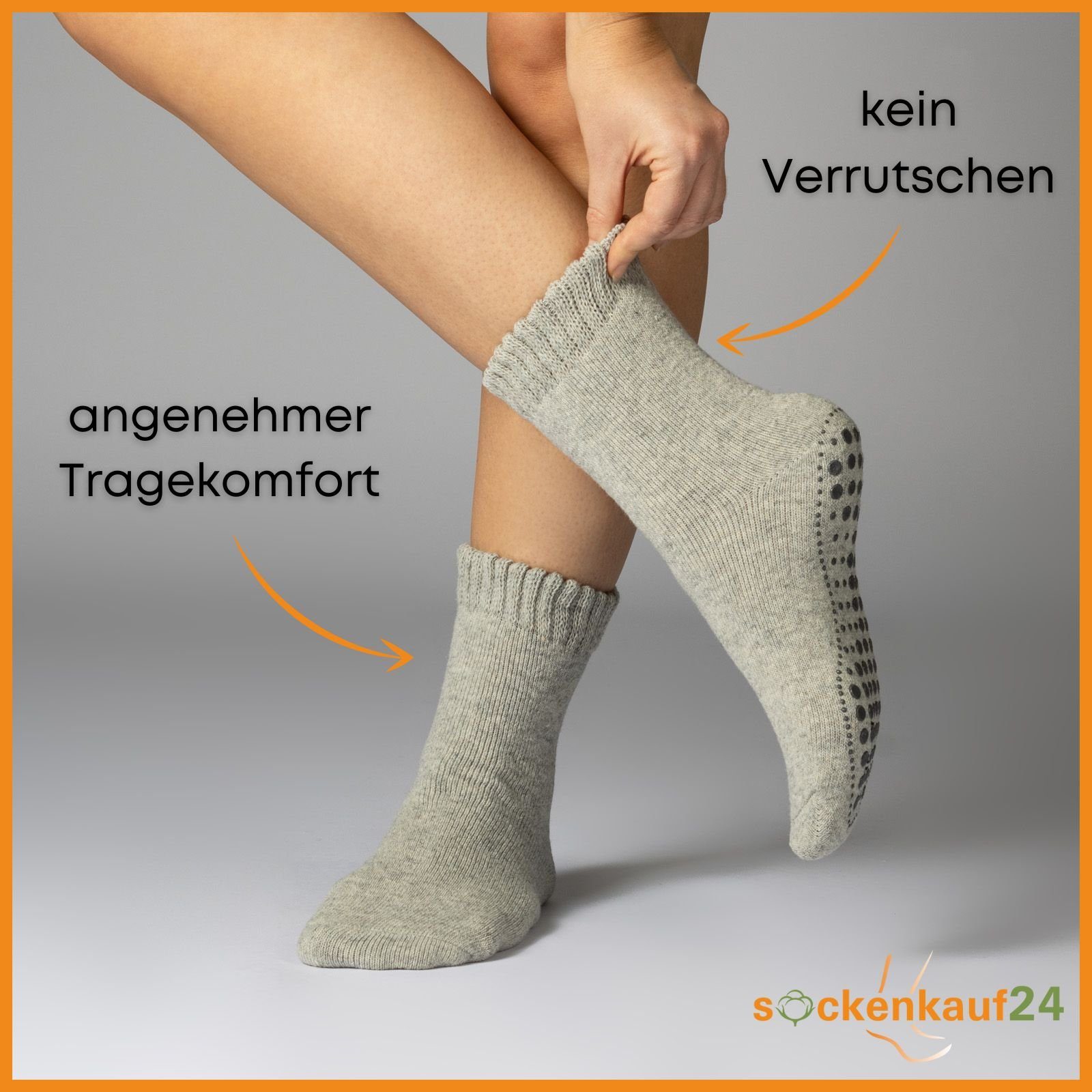 sockenkauf24 ABS-Socken 2, 4 oder ABS Paar Socken 21463 & Rutsch 39-42) Wolle 2-Paar, Socken (Grau/Anthrazit, WP - mit 6 Anti Herren Damen