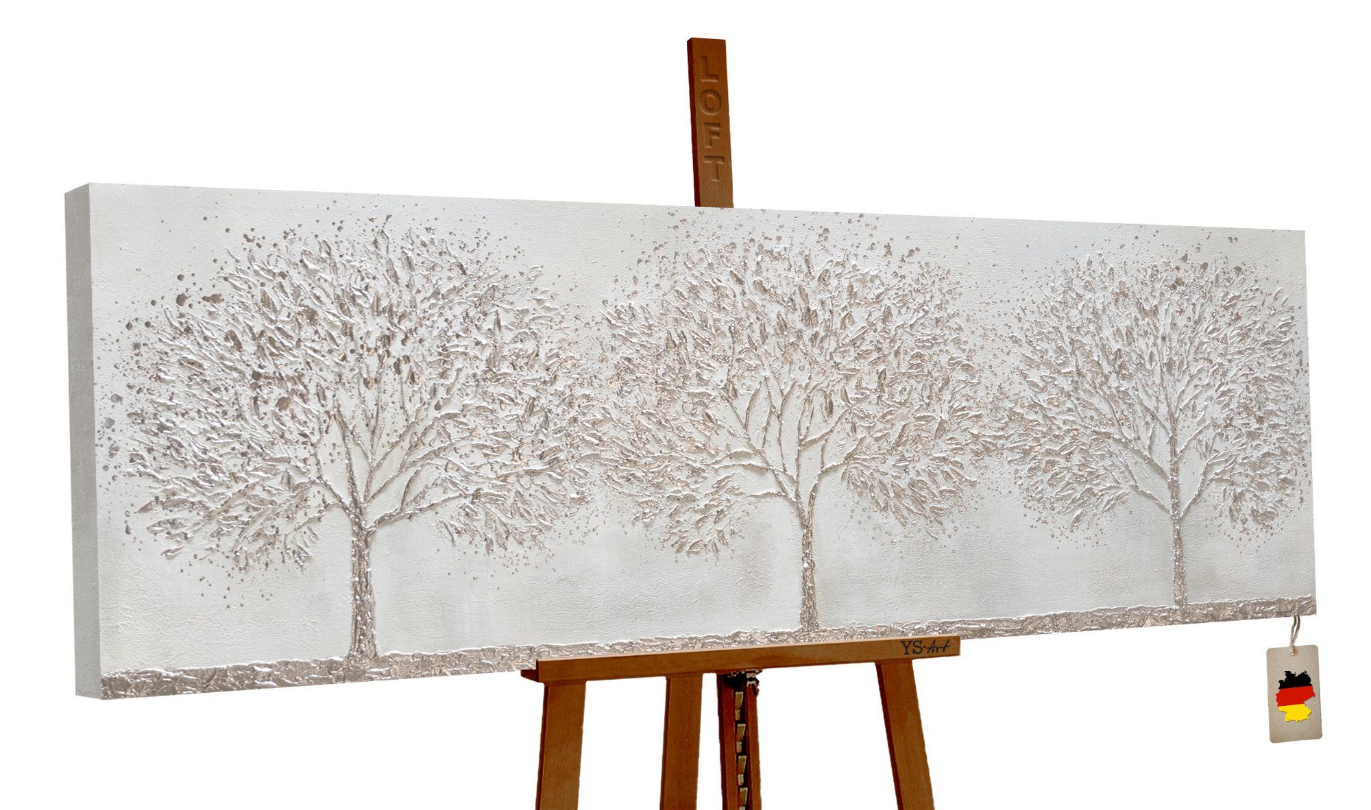 Bild Grau YS-Art Bäume auf Wald, Gemälde Handgemalt Leinwand Wald Landschaft Waldkühle,