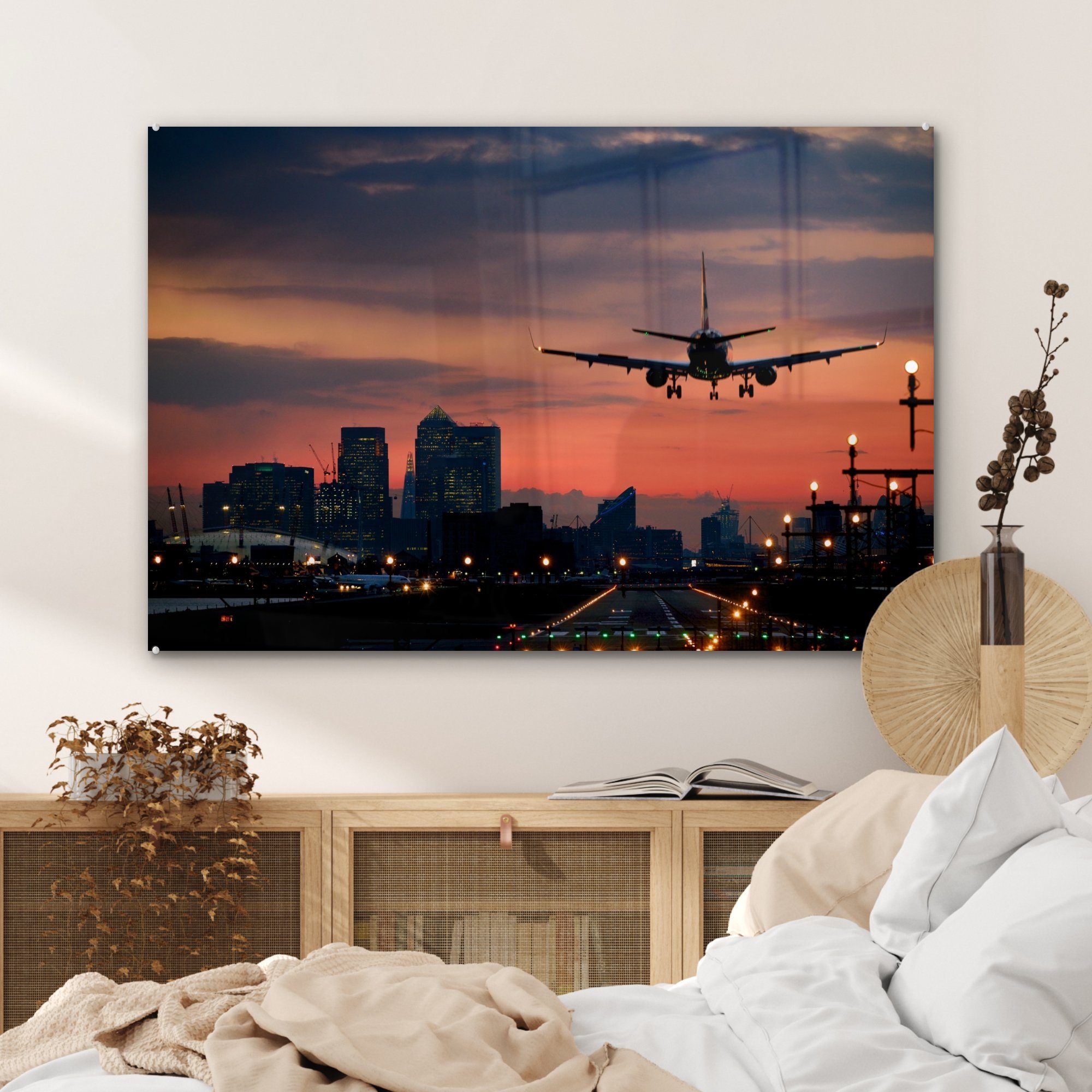 St), (1 Flugzeugs bei Sonnenaufgang, Schlafzimmer MuchoWow Acrylglasbild Acrylglasbilder & Wohnzimmer eines Landung