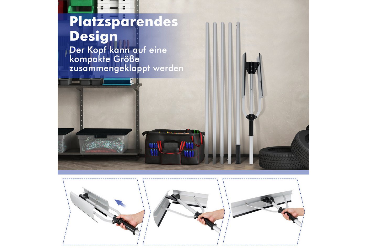Thumbnail - KOMFOTTEU Schneeschieber, Schneeschaufel klappbar Einstellbereich 192-634cm