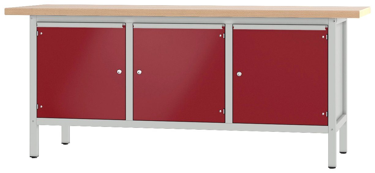 cm 31 PADOR Werkbank 444, S 85,5x200 grau/rot Höhe/Länge: