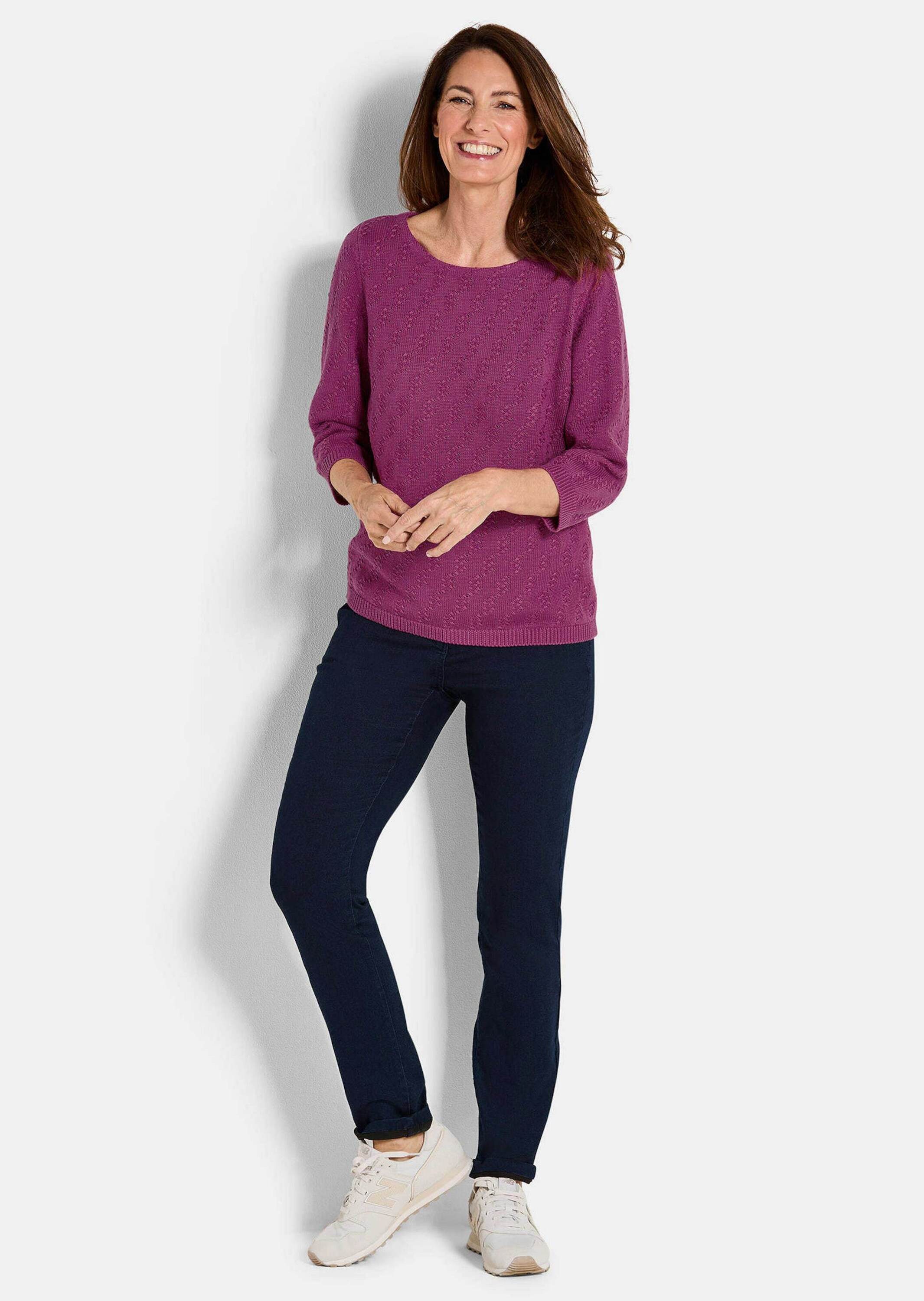 GOLDNER Strickpullover Halbarm Baumwollpullover mit Struktur Elegantes Strickoberteil mit U-Boot-Ausschnitt und 3/4-Ärmel