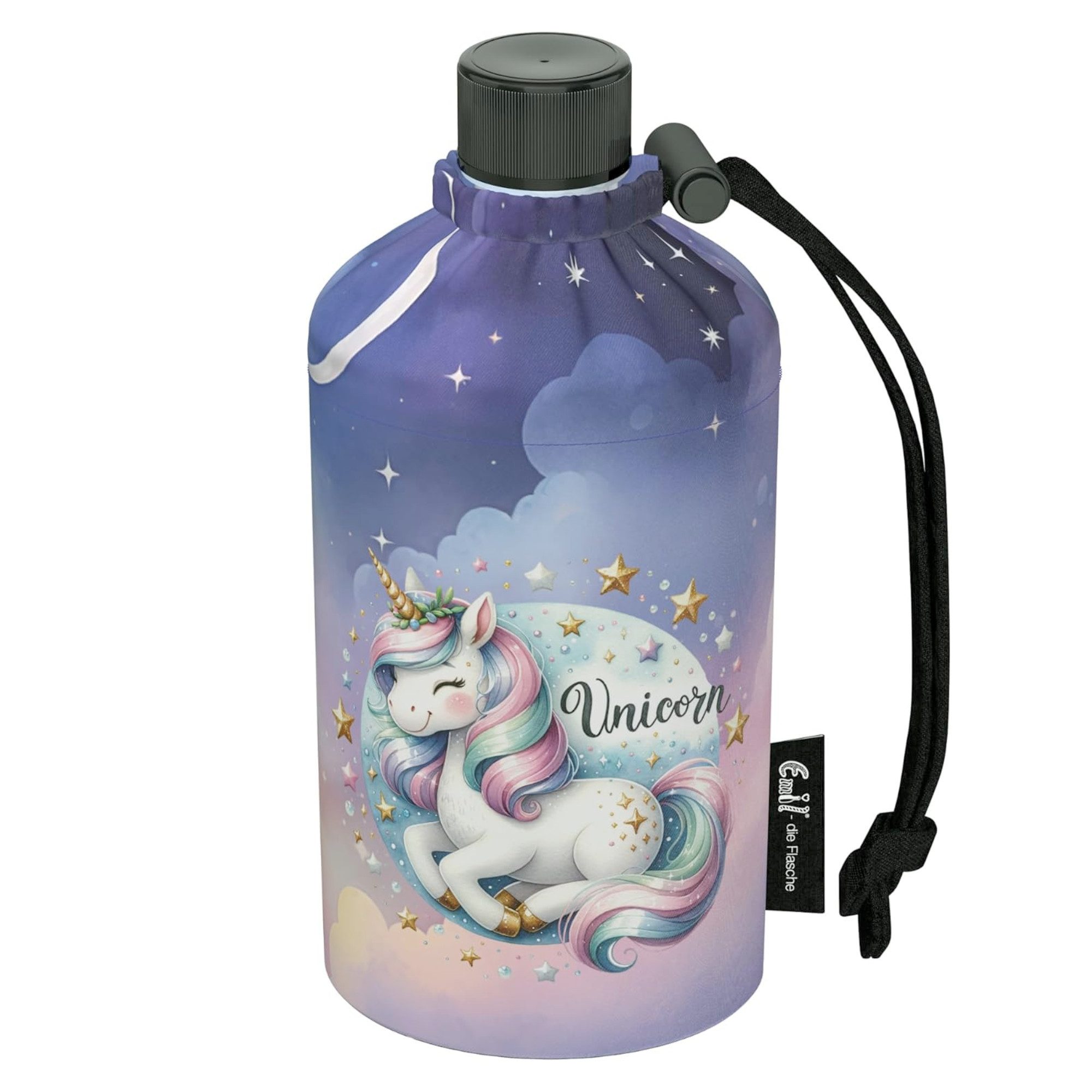 Emil Trinkflasche Unicorn Glasflasche, Flasche aus Glas, BPA-Frei, spülmaschinenfest, Bruchsicher, 300ml