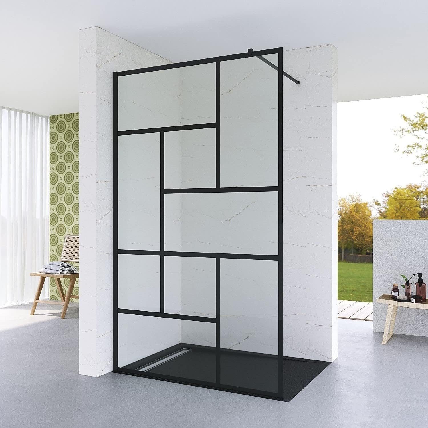 AQUABATOS Walk-in-Dusche Walk In Duschwand matt schwarz Klarglas Duschwand für Dusche, 8 mm Einscheibensicherheitsglas mit Nano Beschichtung, (100x200 120x200 cm Duschabtrennung Glas Nano ESG Echtglas Duschtrennwand für Badewanne Breite wählbar Rahmenlos, Echtglas,Klarglas), mit großem Verstellbereich