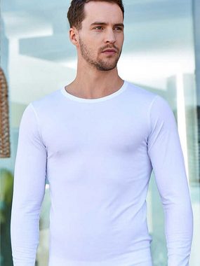 Berrak Collection Unterhemd Langarm Rundhals Herren Slimfit Jersey Business Shirt Weiß, BS1025