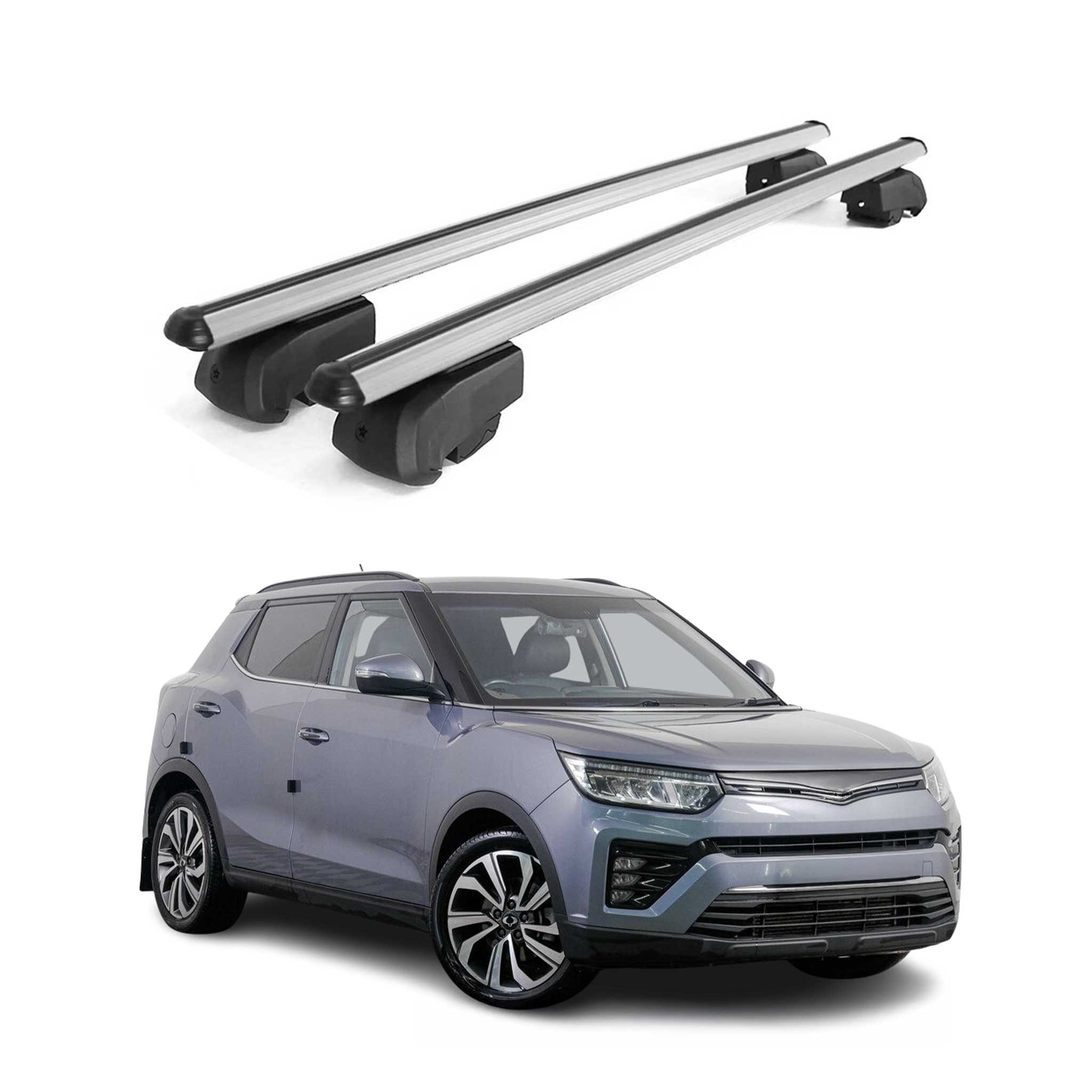 OMAC Dachträger Gepäckträger für Ssangyong Tivoli 2015-2023 ABE Aluminium Grau 2x (2-St), Wasserbeständig,Abnehmbar,Multifunktional,Leichtgewichtig