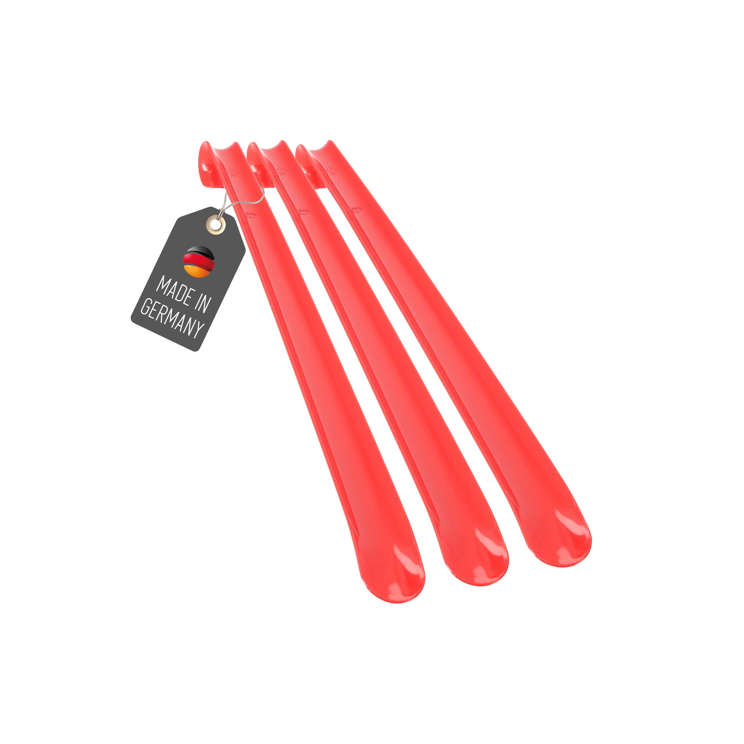 Lantelme Schuhlöffel 3 Stück Set 50cm Kunststoff stabiler Schuhanzieher Schuhanziehhilfe (3-tlg), Deutsche Herstellung, Rückenschonend, Für Erwachsene und Kinder