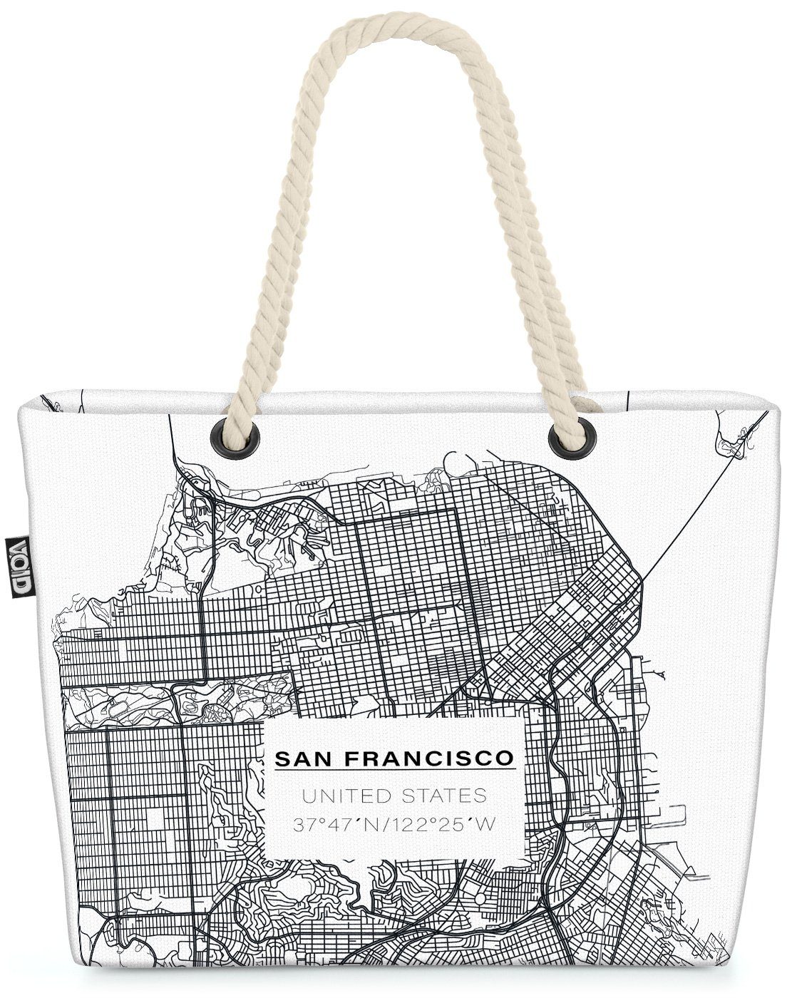 VOID Strandtasche (1-tlg), San Francisco Karte Beach Bag USA Amerika United States Roadtrip Stadtkarte