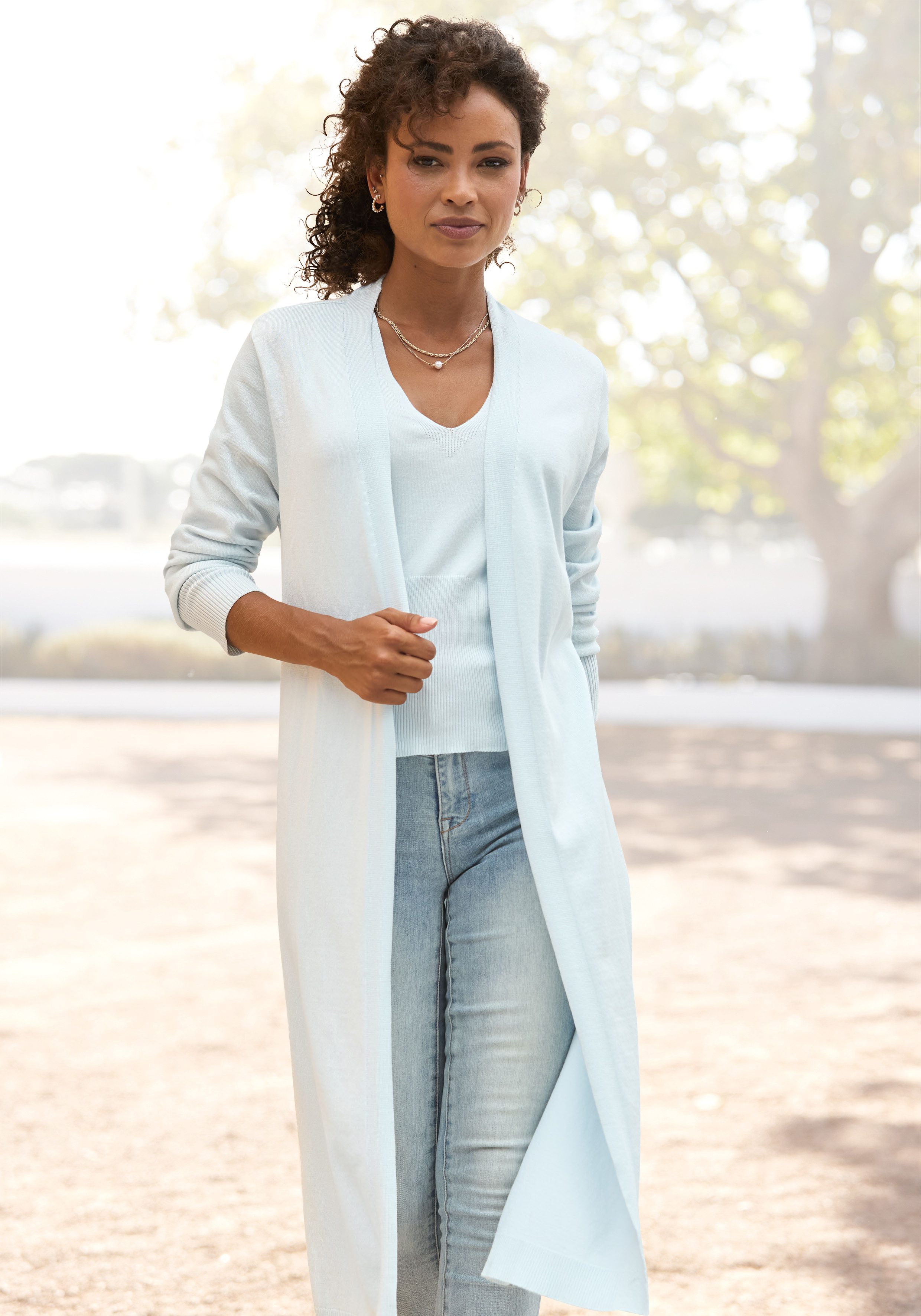 LASCANA Cardigan mit seitlichen Schlitzen, Longstrickjacke aus weichem Rippstrick