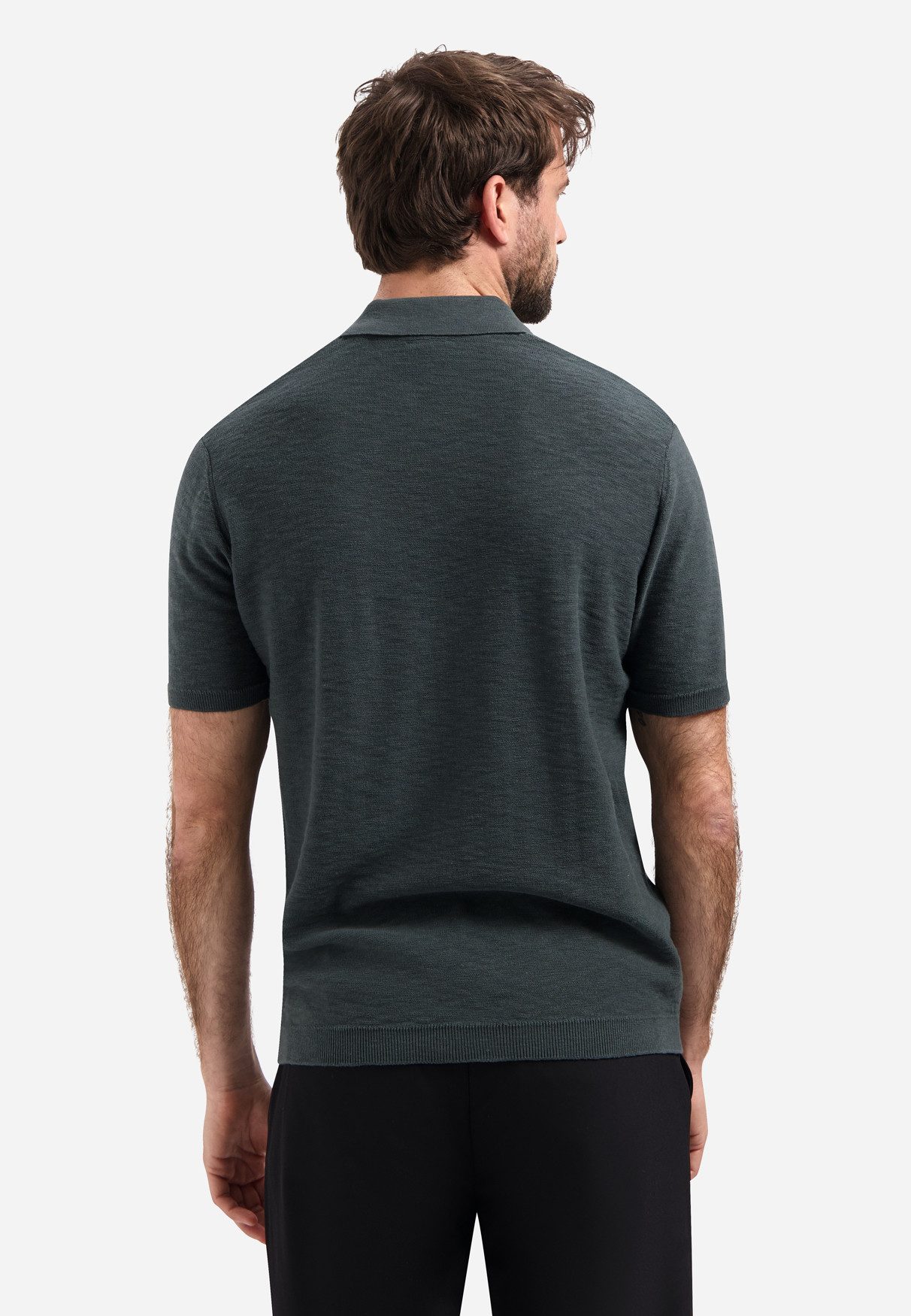 NO EXCESS Poloshirt Pullover Short Sleeve V-Polo Slub