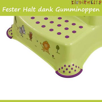 KiNDERWELT Tritthocker Premium zweistufiger Tritthocker Hippo grün stabiler Hocker