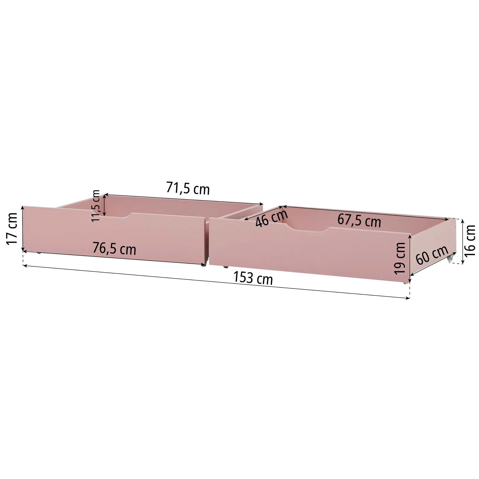 Hoppekids Bettschubkasten Schubladenset Rosa/Pink Betten für 70x160 cm
