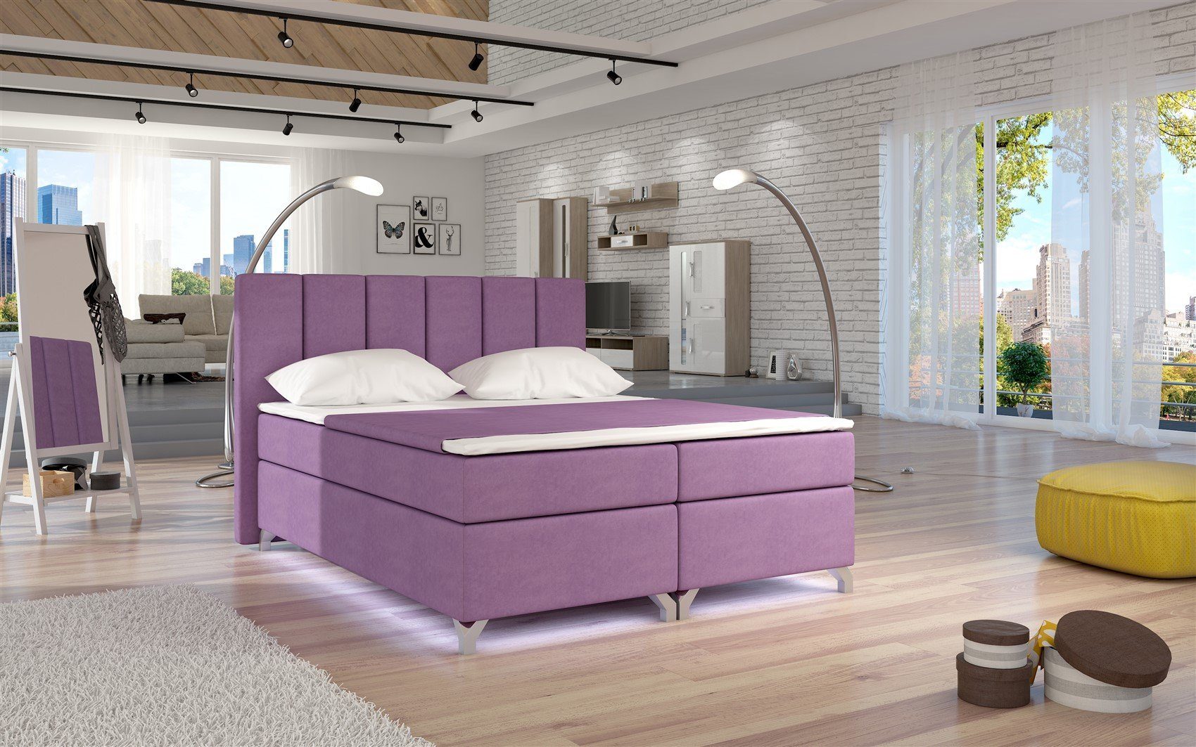 Fun Möbel Boxbett Schlafzimmerbett PARMA mit LED (inkl. Bettkästen, inkl. Kaltschaumtopper)