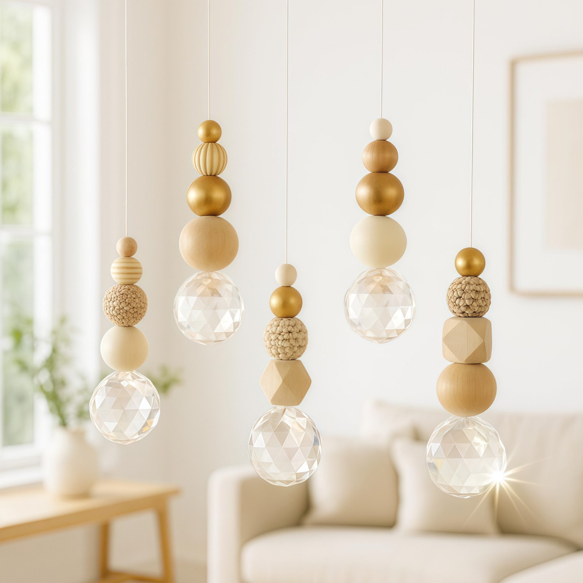 FOUORTUNATE-BEE Windspiel 5er Set Kristall-Sonnenfänger für Fenster, Garten & Balkon (5 St), Kristall-Suncatcher zum Aufhängen für schöne Lichtreflexe