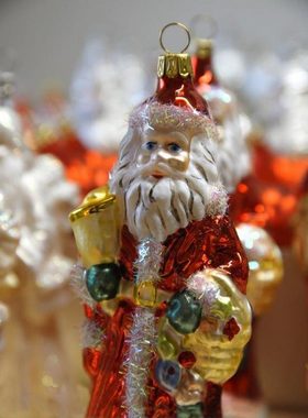 Haberland Glasschmuck Lauscha Christbaumschmuck Großer Weihnachtsmann mit Schaukelpferd bunt 18 cm Lauschaer Glas