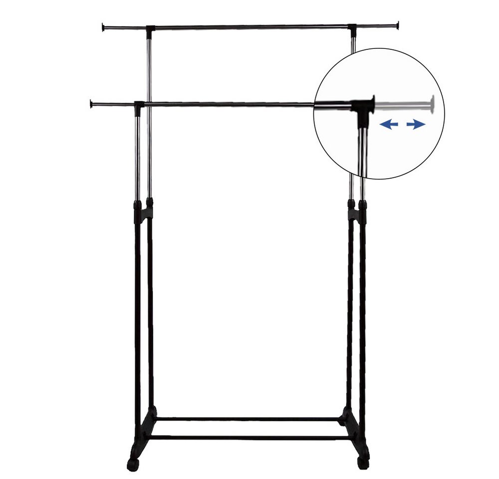 JEOBEST Kleiderständer Kleiderstange Wäscheständer Kleiderwagen Höhenverstellbar 108 - 170cm, Doppel Garderobenständer mit Rollen, Schuhablage