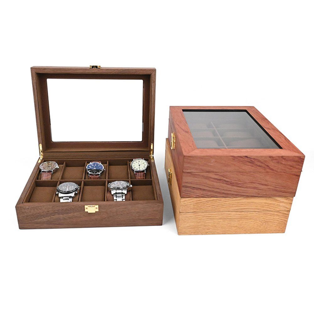 FELIXLEO Schmucketui Uhrenbox mit Holz 10 Glasfenster Uhren Uhrenaufbewahrung Geschenk