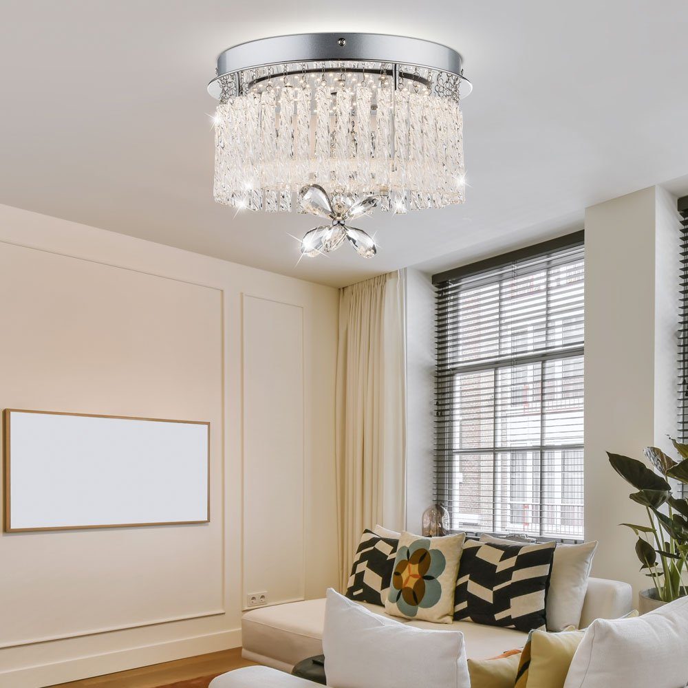 LED Design Decken Leuchte Chrom Wohn Zimmer Beleuchtung Kristall Glas Lampe 