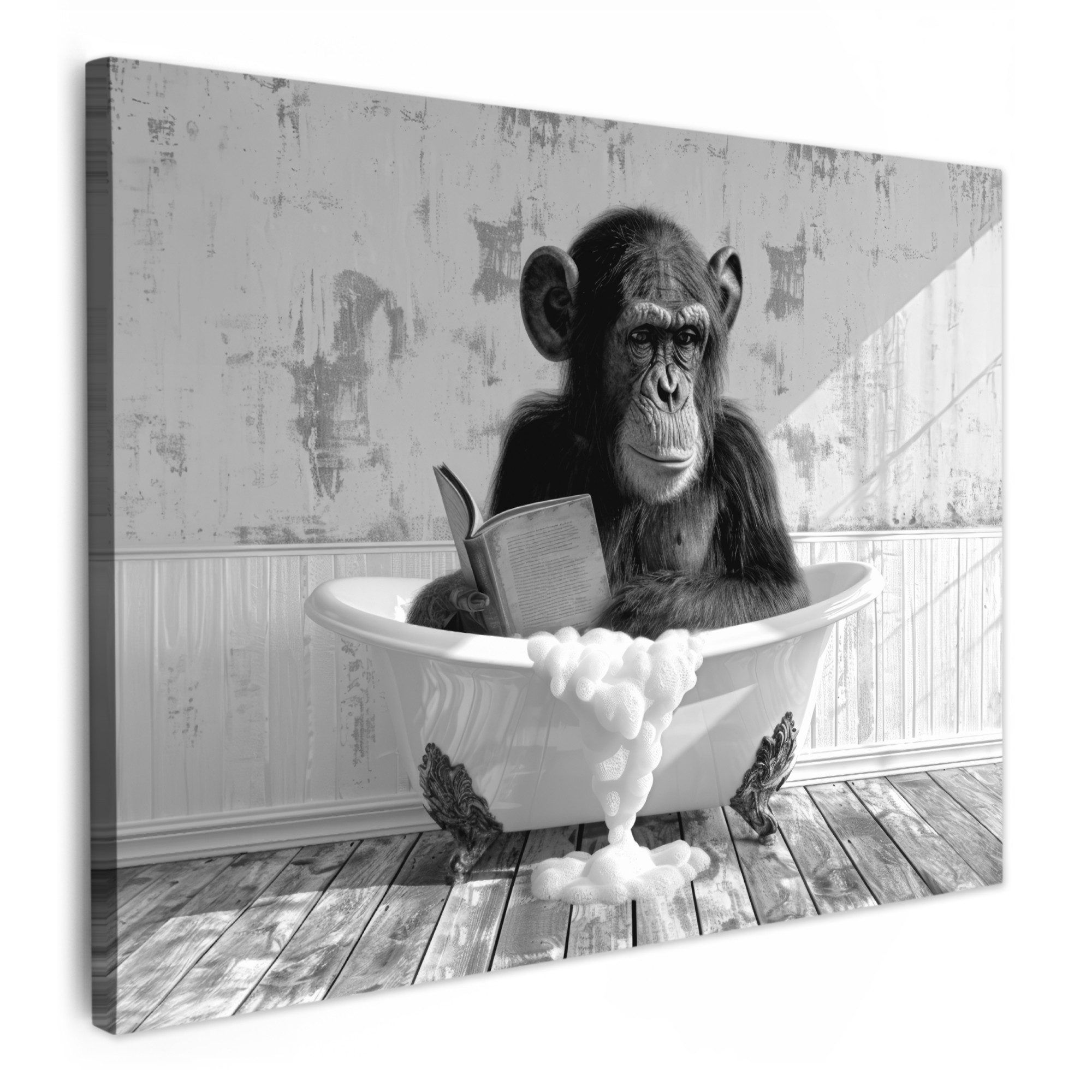 OneMillionCanvasses® Leinwandbild Vintage - Affe - Badewanne - Schaumstoff - Tier, Fotodruck (1 St), Badezimmer Deko, Klo Изображения, WC und Badezimmerdeko 40x30 cm
