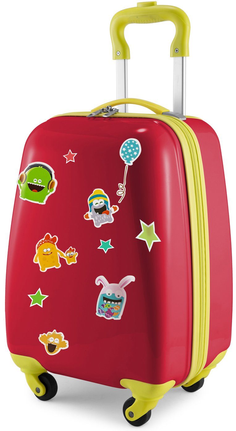 Hauptstadtkoffer Kinderkoffer For Kids, Monster, 4 Rollen, mit wasserbeständigen, reflektierenden Monster-Stickern Rot/Monster