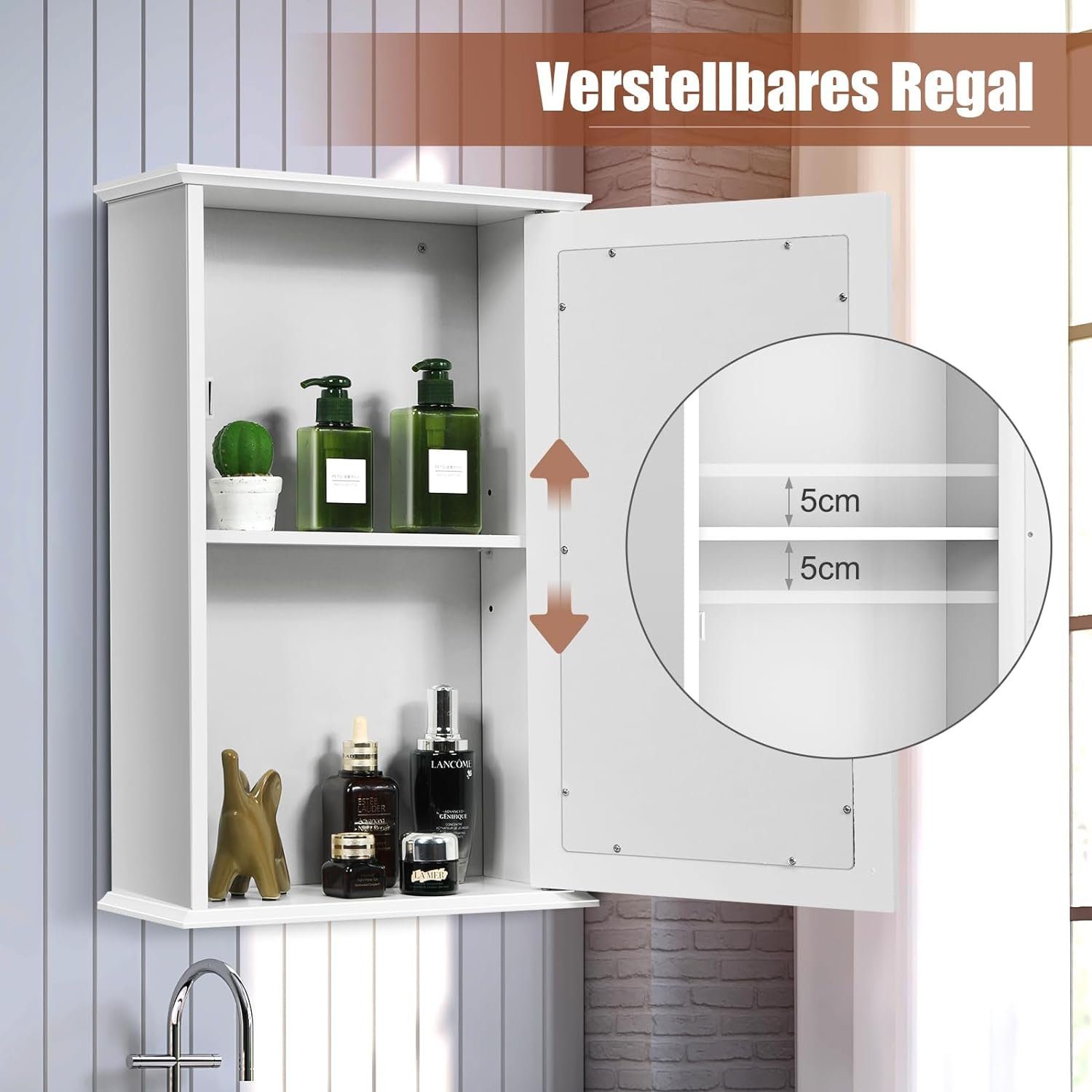 KOMFOTTEU Spiegelschrank mit Verstellbarer Ablage 34 x 15 x 53 cm