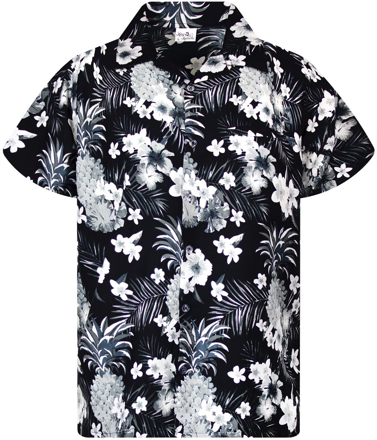 King Kameha Hawaiihemd Pineapple Flowers Funky Hawaii-Hemd Kurzarm Front-Tasche Unisex