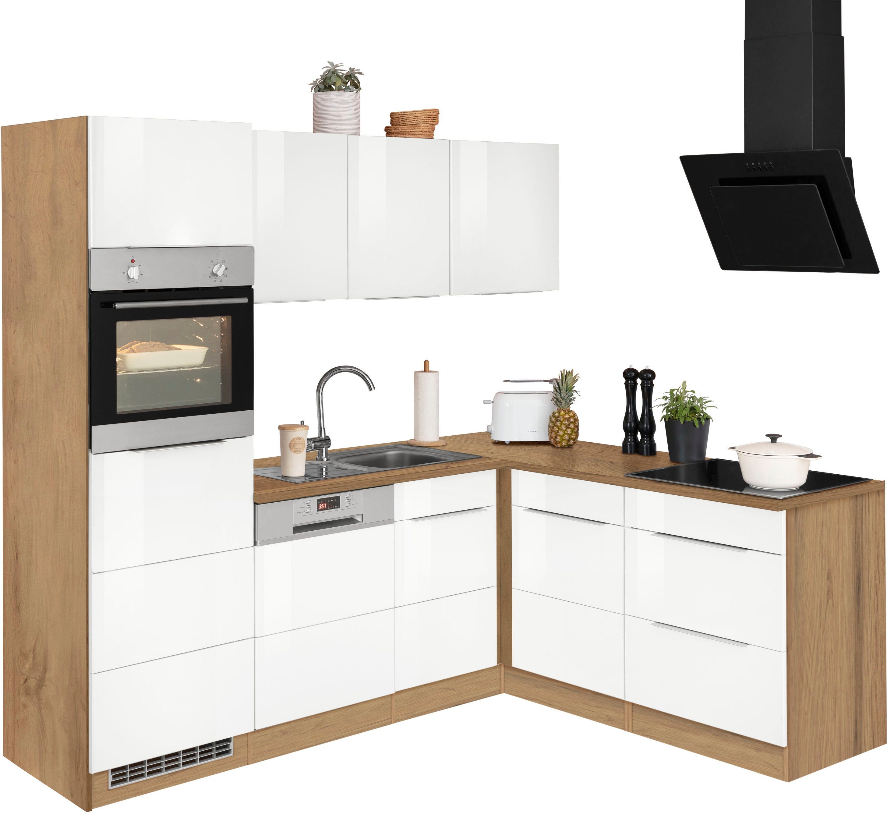 KOCHSTATION Winkelküche KS-Brindisi, Stellbreite 230/170 cm, wahlweise mit E-Geräten, mit MDF-Fronten