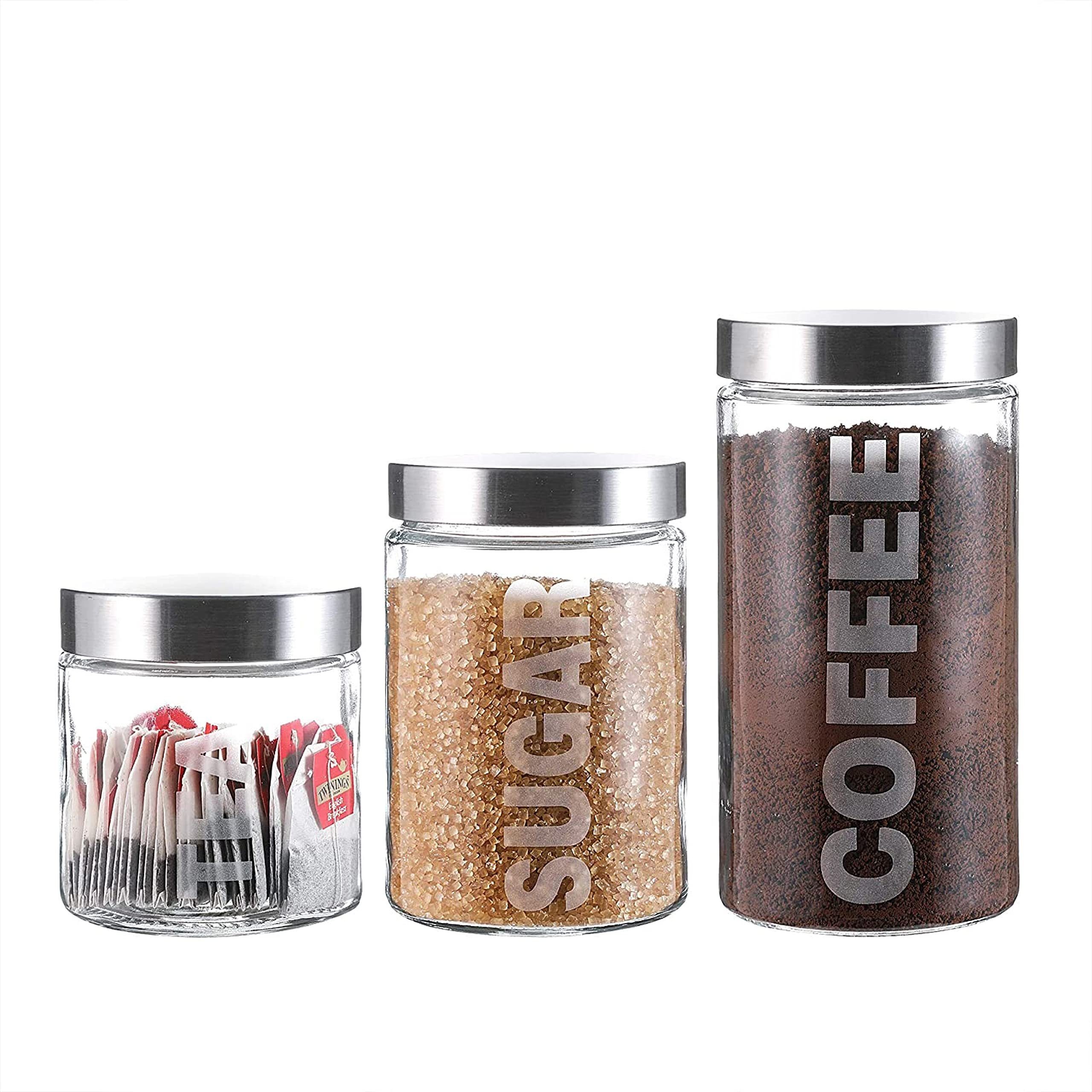 Whole Housewares Salz- / Pfefferstreuer Luftdichte Glasbehälter mit Deckel, 3-teilig für Kaffee, Klar Glas