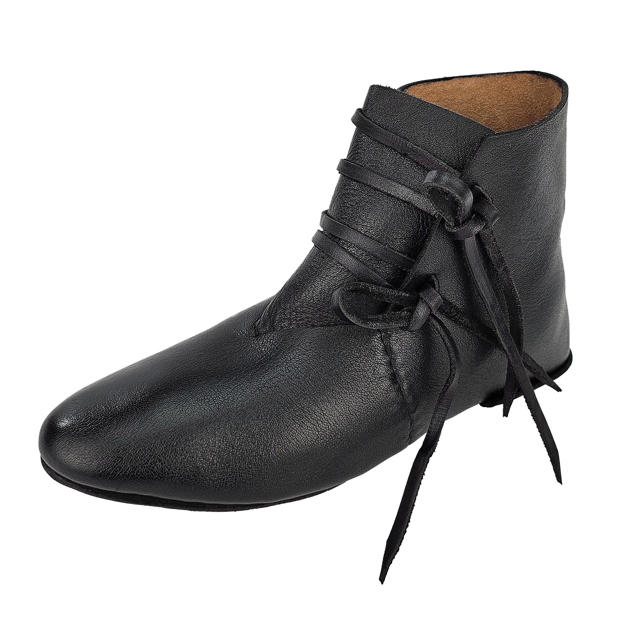 Vehi Mercatus Ritter-Kostüm Wendegenähte Mittelalter-Schuhe geschnürt aus Rindsleder schwarz