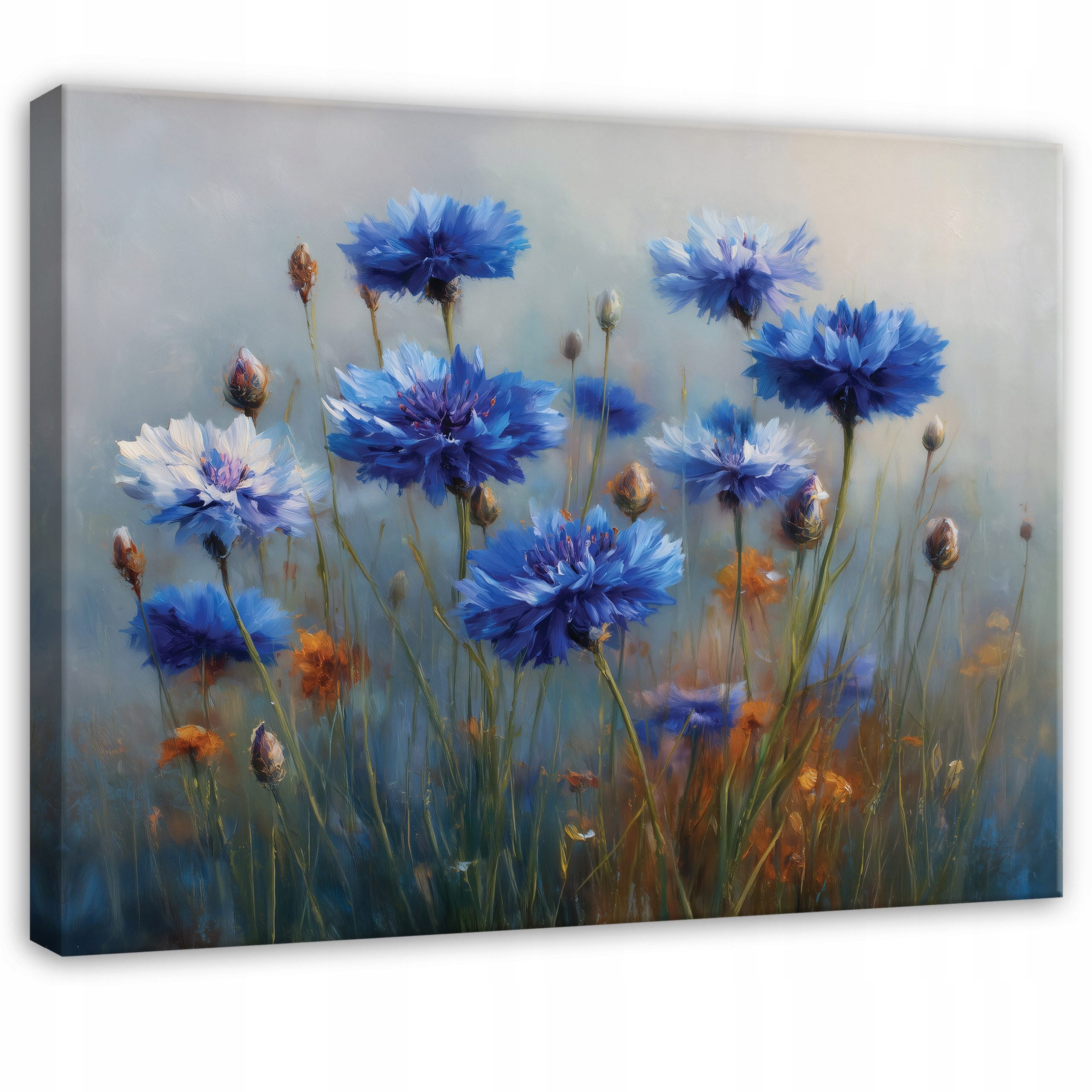 Wallarena Leinwandbild Blumen Beton - Blau - Modern - Wohnzimmer, Blumen, 40x30x2cm