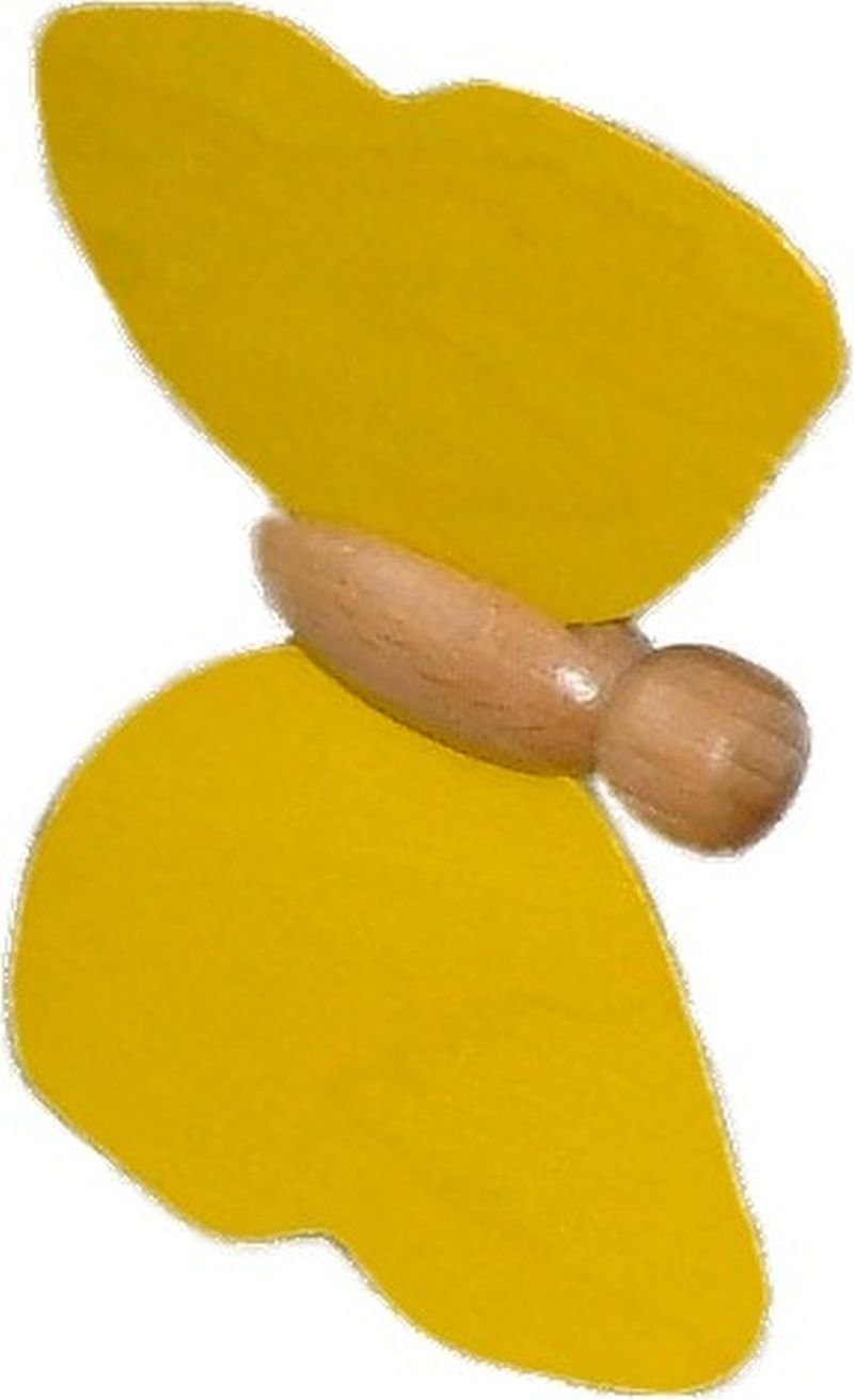 Erzgebirgische Holzspielwaren Ebert GmbH Sammelfigur Holzspielzeug Holzschmetterling mit Stecker gelb Schmetterling 9 x 7cm, zur Dekoration von Pflanztöpfen oder Sträußen geeignet