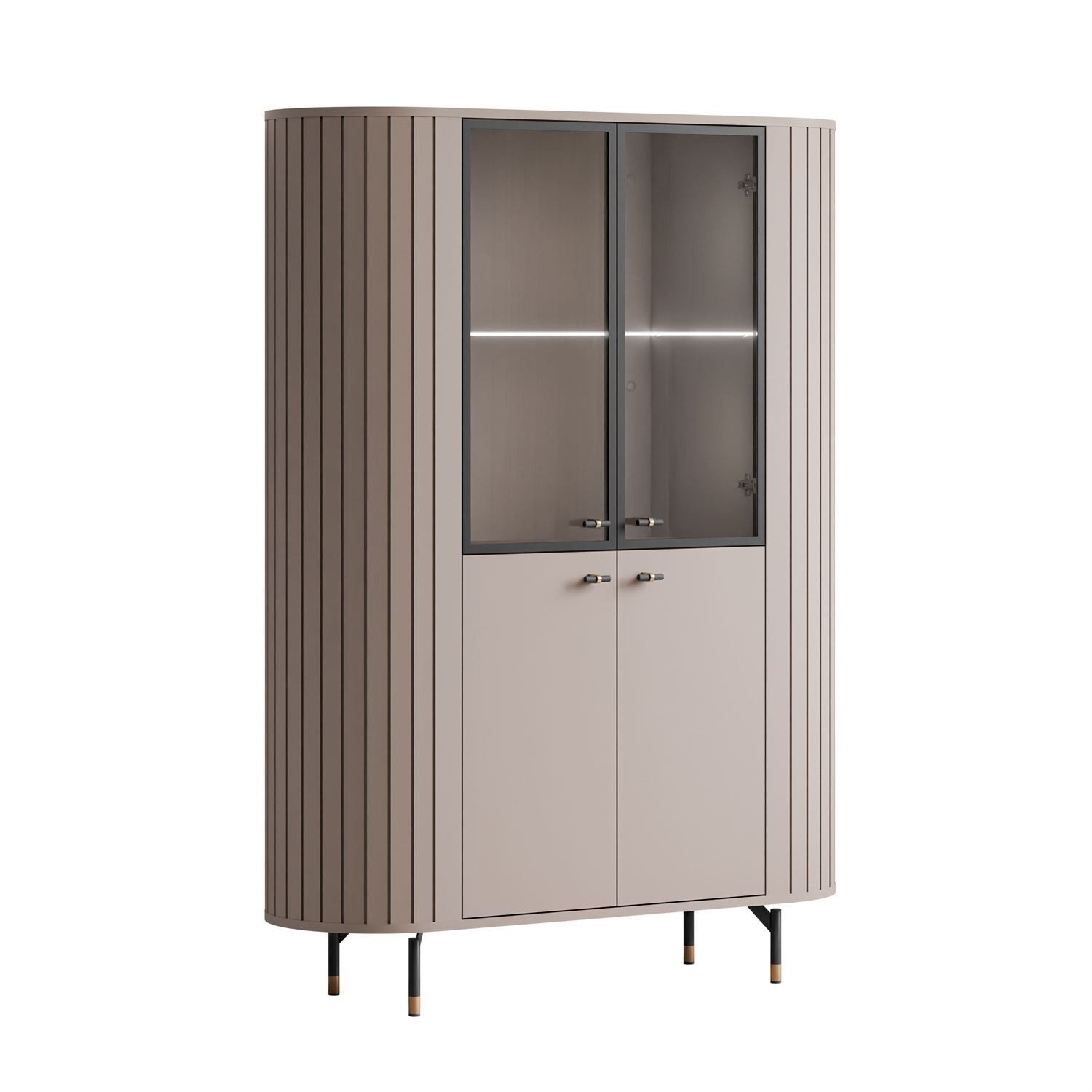 ALLHOUSE24 Vitrine mit LED-Beleuchtung, Glasfronten und Metallfüßen, Schwarz/Kaschmir (1x Vitrine) Breite 112 cm