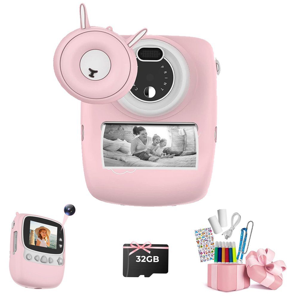 (30 HD Kinderkamera Rosa Bildschirm, A Ade WLAN Karte) 1080P 32GB (Wi-Fi), inkl. MP, 2.4" Sofortbildkamera Selfie Digitalkamera
