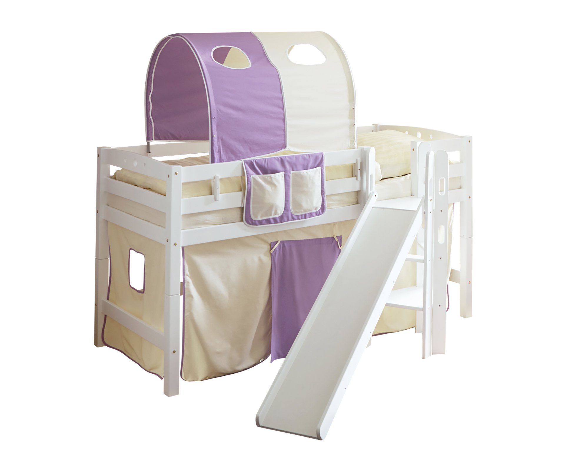 Ticaa Hochbett Hochbett mit Rutsche Podestbett "Tino" Buche Weiß