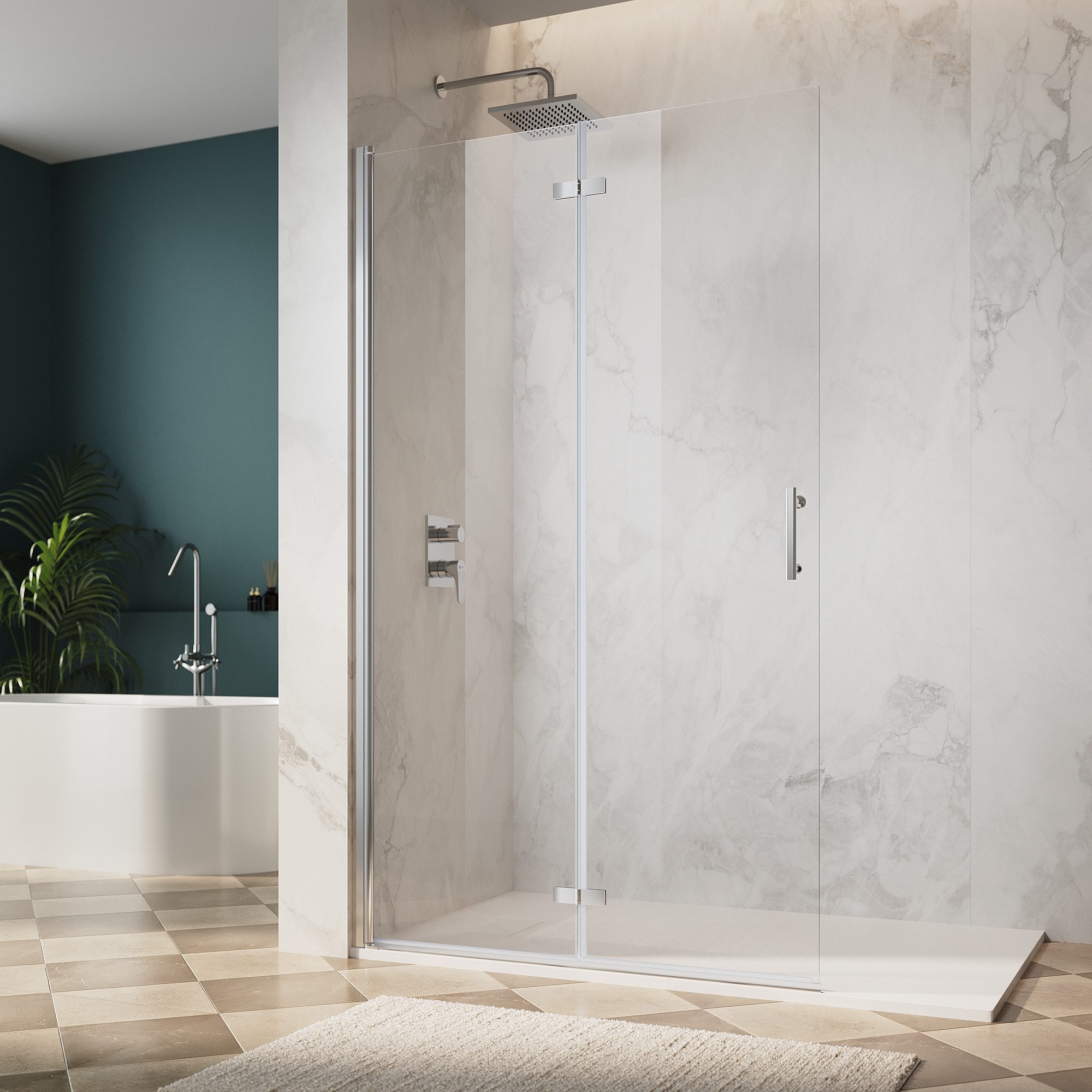 SONNI Eckdusche Duschkabine Eckeinstieg Pendeltür Falttür Nano Glas Drehfalttür