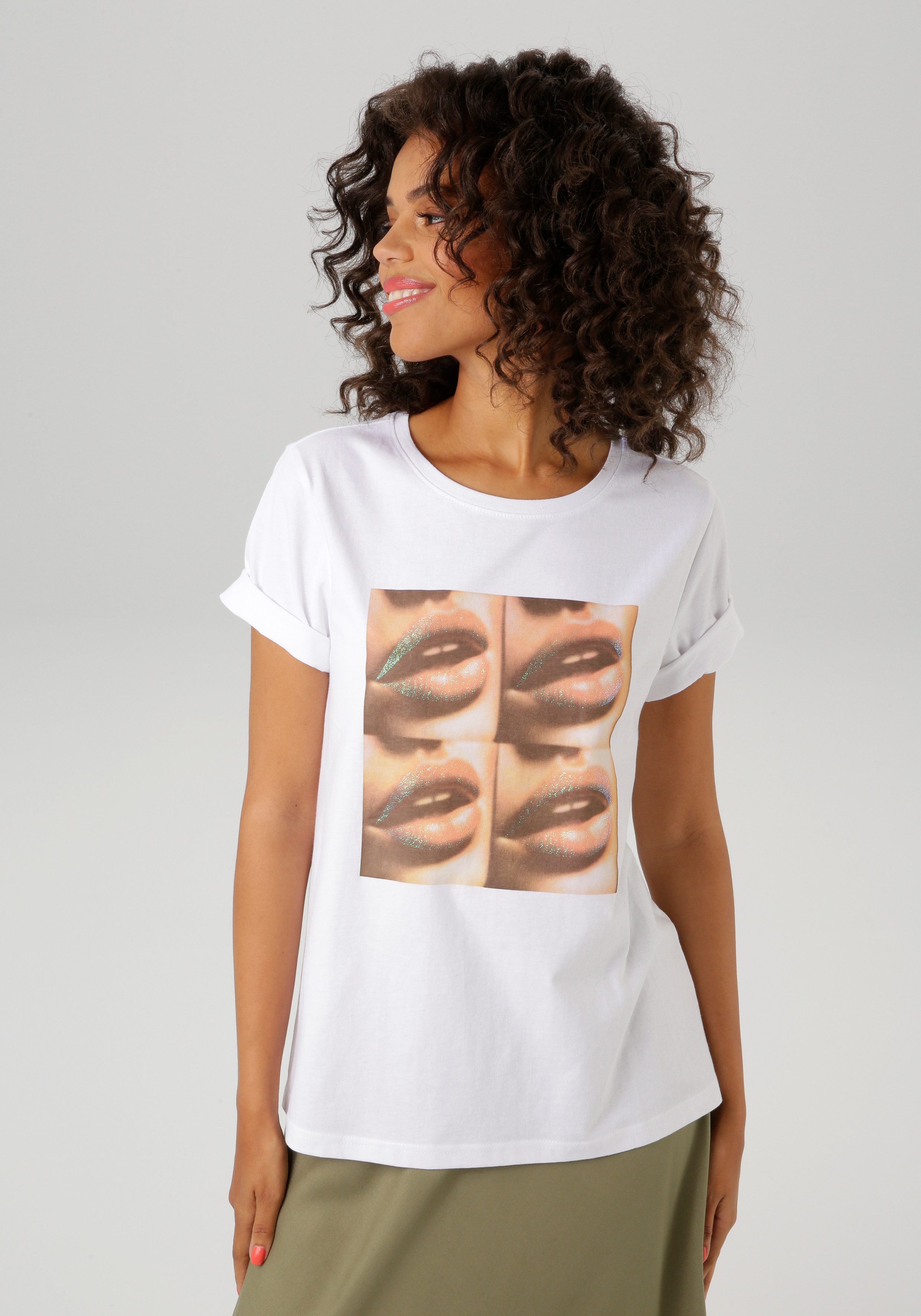 Aniston CASUAL T-Shirt, mit Glitzer verzierter Frontdruck günstig online kaufen