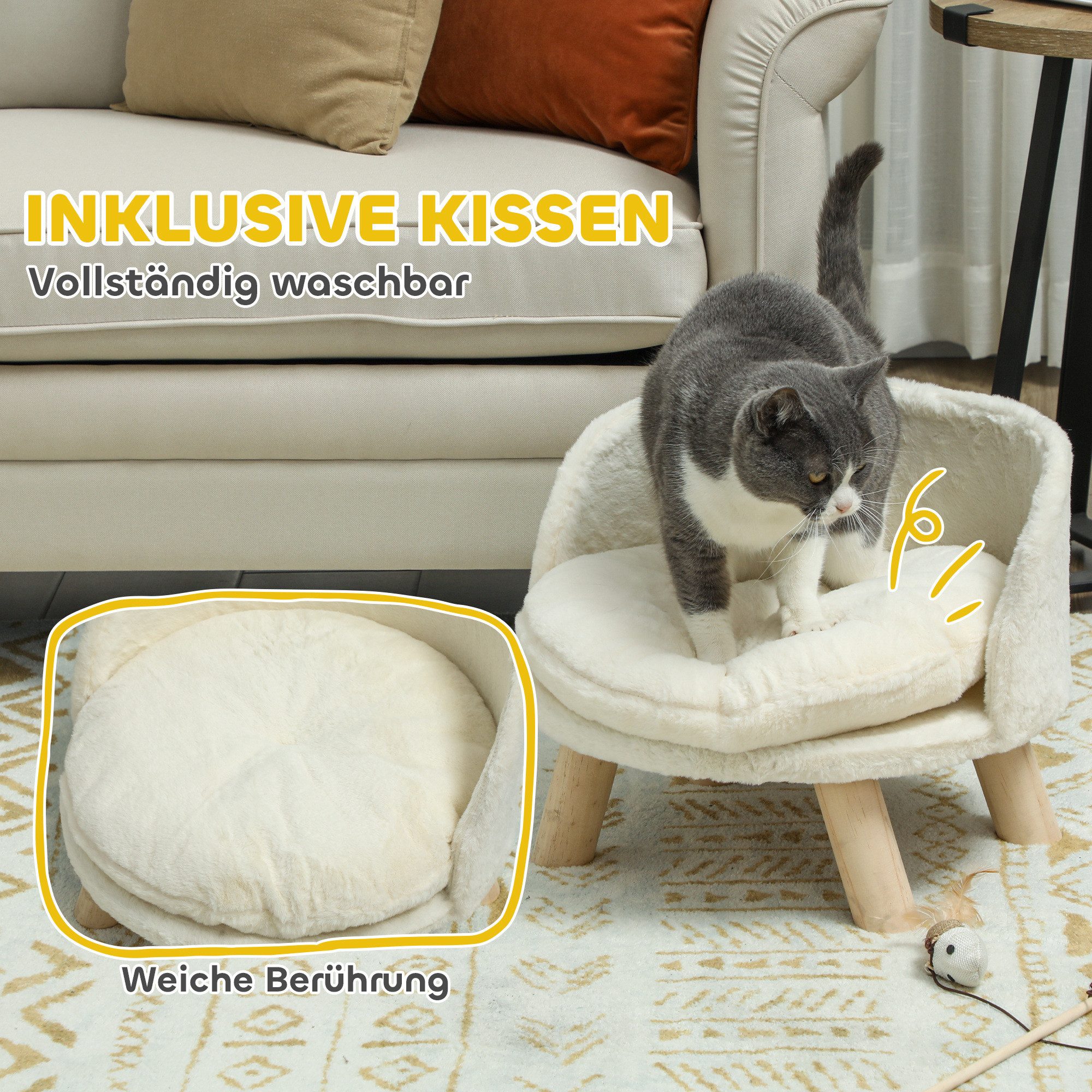 PawHut Tierbett Hundesofa Hundecouch mit Kissen, Holzbeine, Polyester, erhöhtes Haustierbett mit rutschfesten Holzfüße – Bild 5 von 5