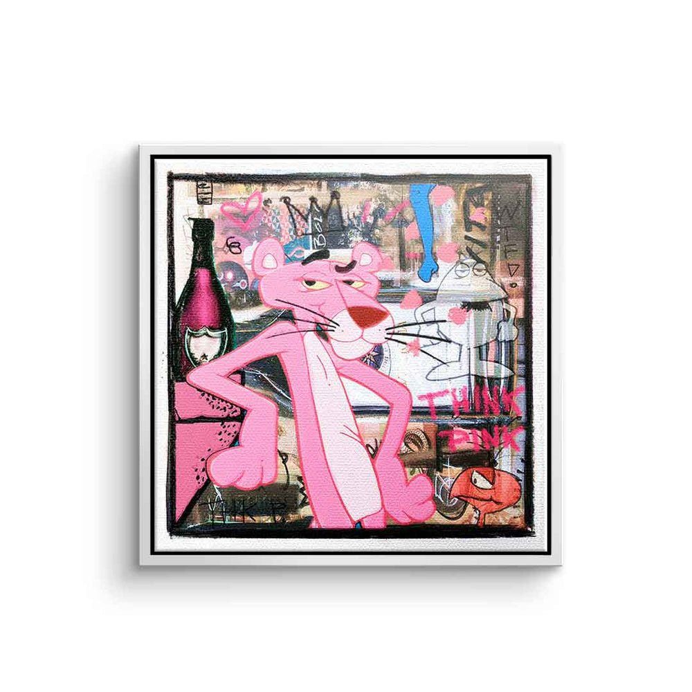 DOTCOMCANVAS® Leinwandbild, Leinwandbild Pop Art Der rosarote Panther pink comic mit premium Rahme weißer Rahmen
