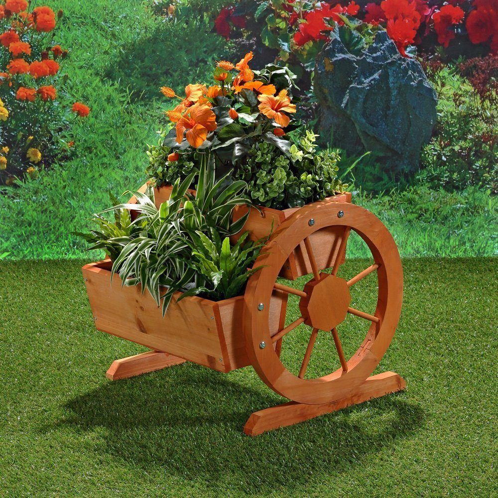 Melko Pflanzkübel Pflanzkübel Wagenräder Holz Garten Blumentrog Dekoration (Stück, 1 St., Pflanzkübel), Zum Aufstellen auf dem Boden, einer Mauer oder einem Gartentisch