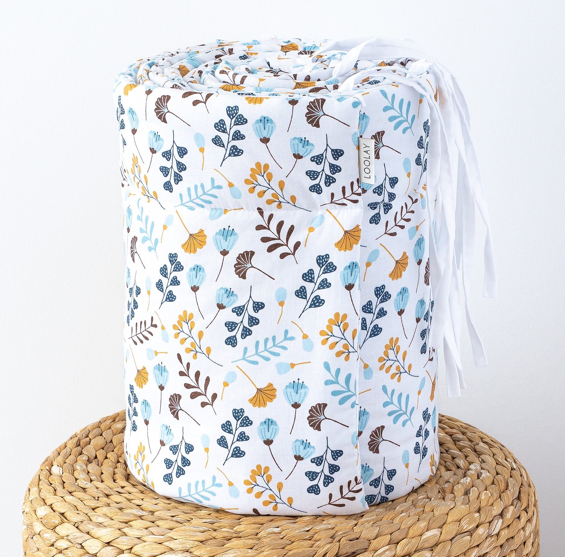 Loolay Bettnestchen PREMIERE! Blumenwiese BLAU Bettumrandung 420, 360, 210, 180 x30cm, (Babynestchen Bettsprossen Kopfschutz Babyausstattung Türkis Blumen BABYN – Bild 4 von 5