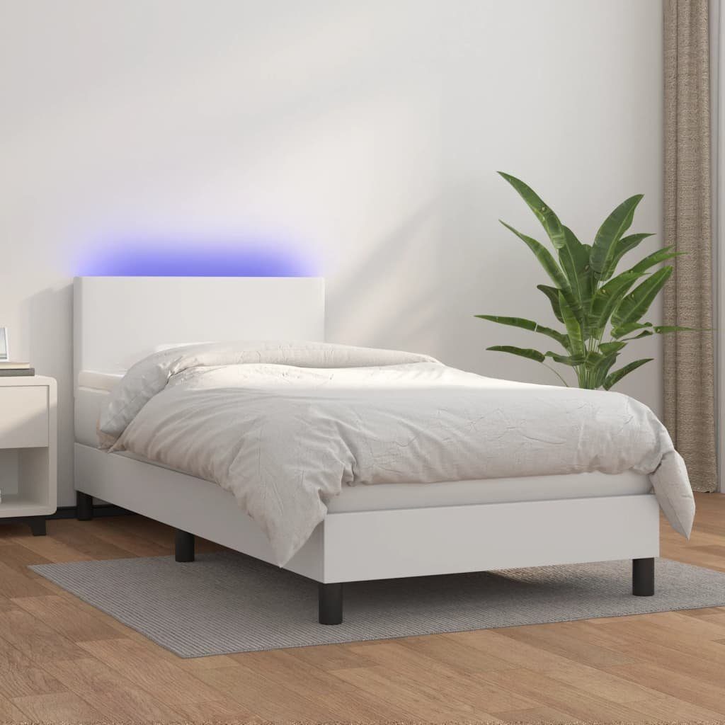 vidaXL Bett Boxspringbett mit Matratze & LED Weiß 80x200 cm Kunstleder