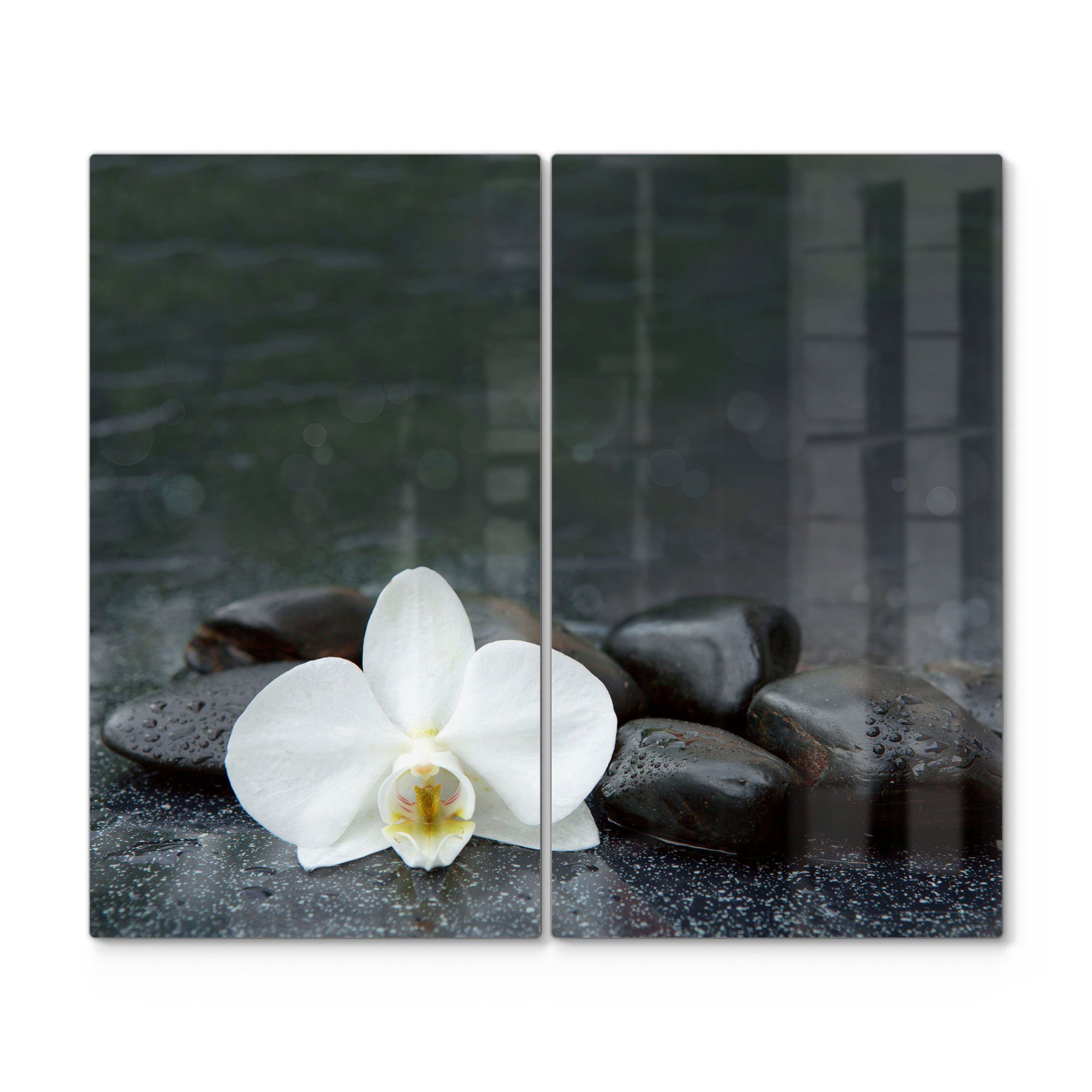 DEQORI Herdblende-/Abdeckplatte 'Kontrastreiches Zen-Motiv', Glas, (2 tlg), Glas Herdabdeckplatte Ceranfeld Herd