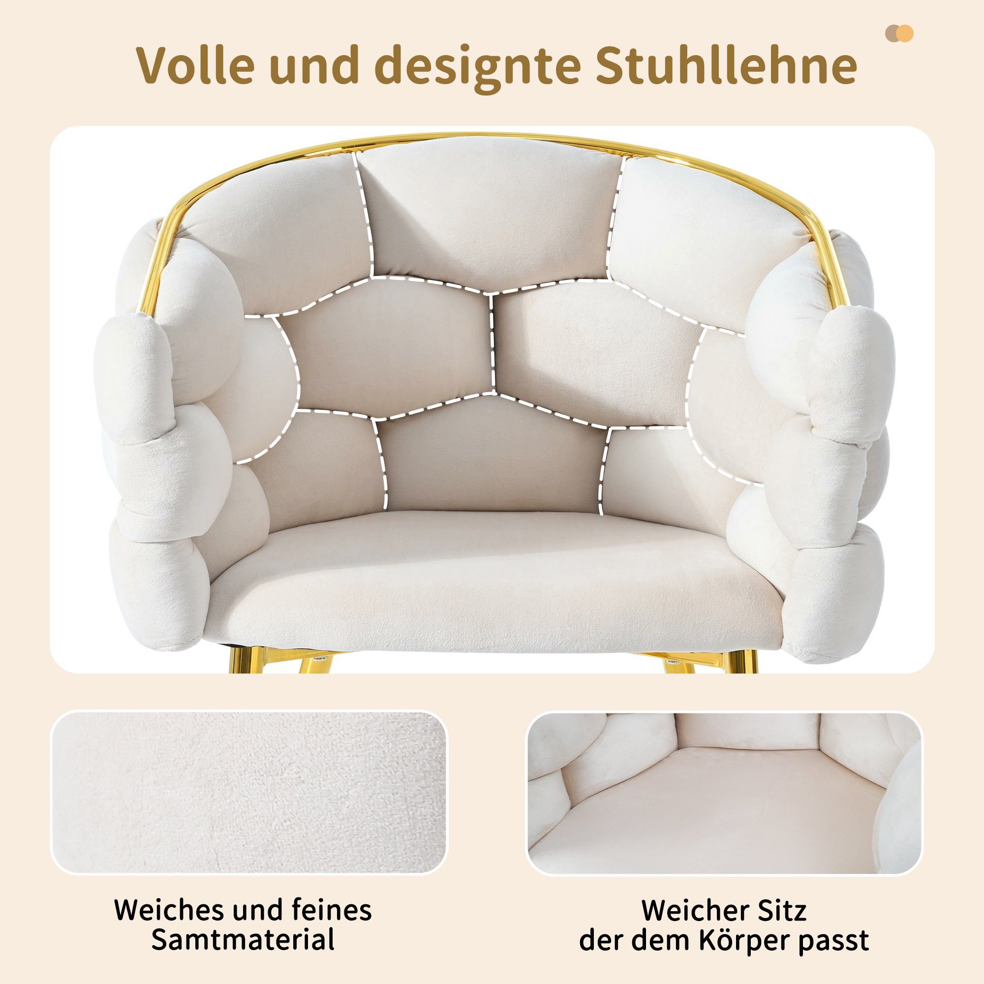 Beige St) Polsterstuhl (1 Metallbeinen Bubble mit Beige Stühle Luxus-Samtstühle | Ulife