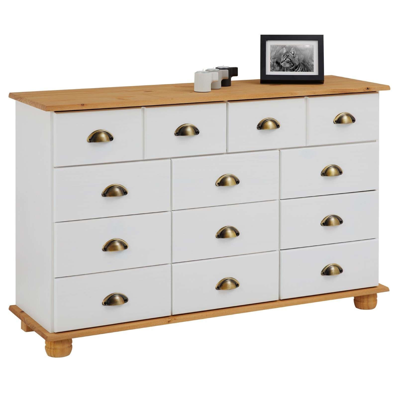 IDIMEX Kommode COLMAR, Schubladenkommode mit Muschelgriff, Sideboard Massivholz weiß/braun