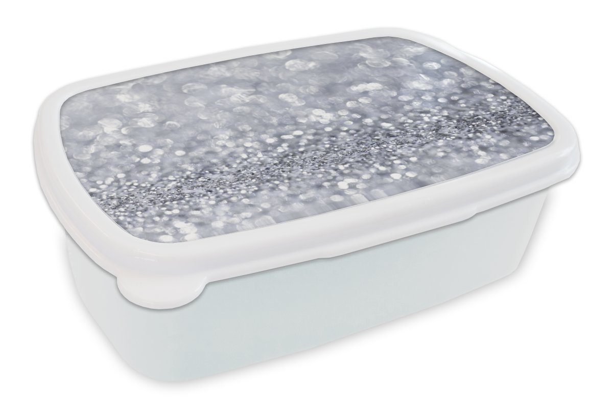 MuchoWow Lunchbox Silber glitzert, Kunststoff, (2-tlg), Brotbox für Kinder und Erwachsene, Brotdose, für Jungs und Mädchen weiß